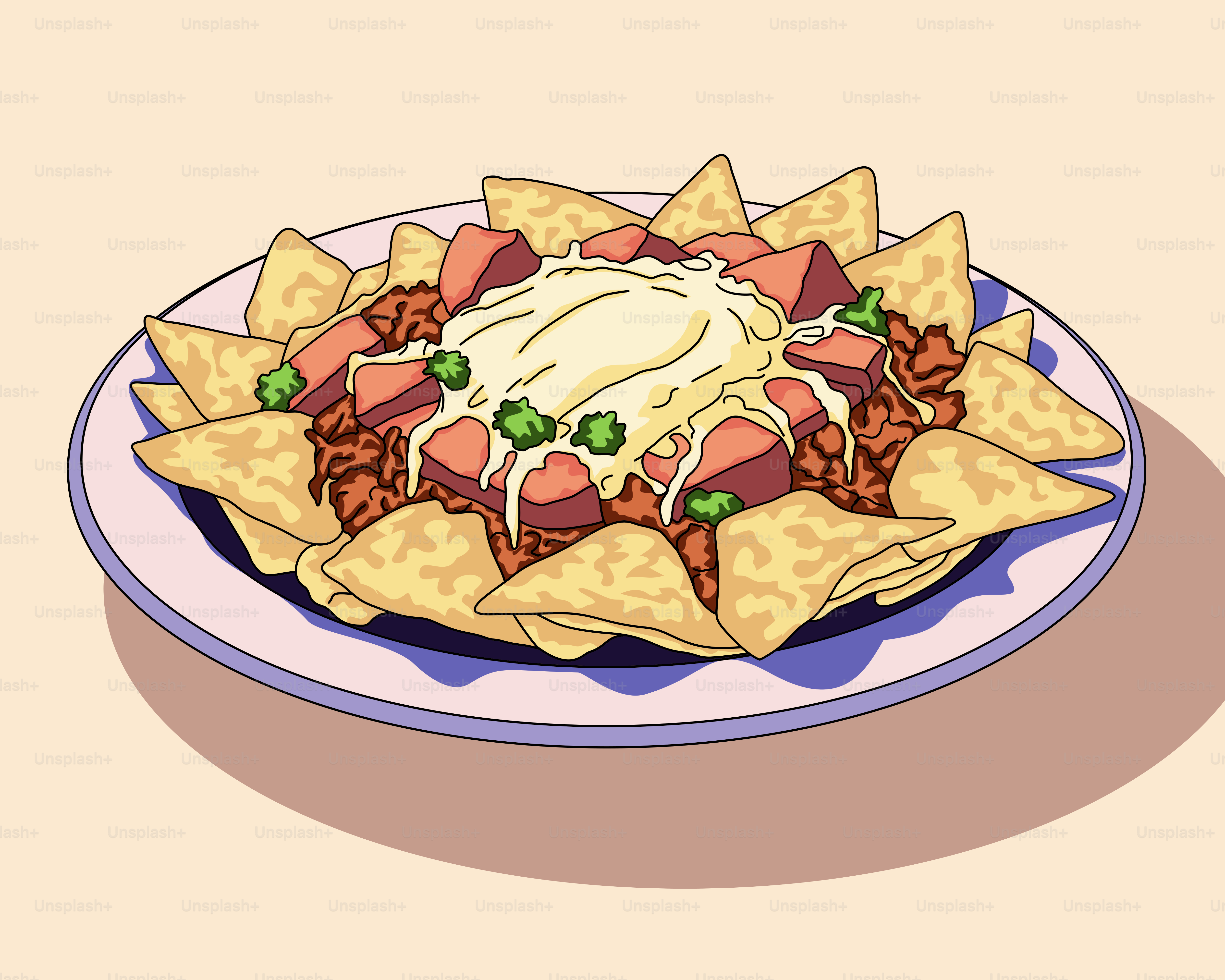 A plate of nachos with sour cream on top