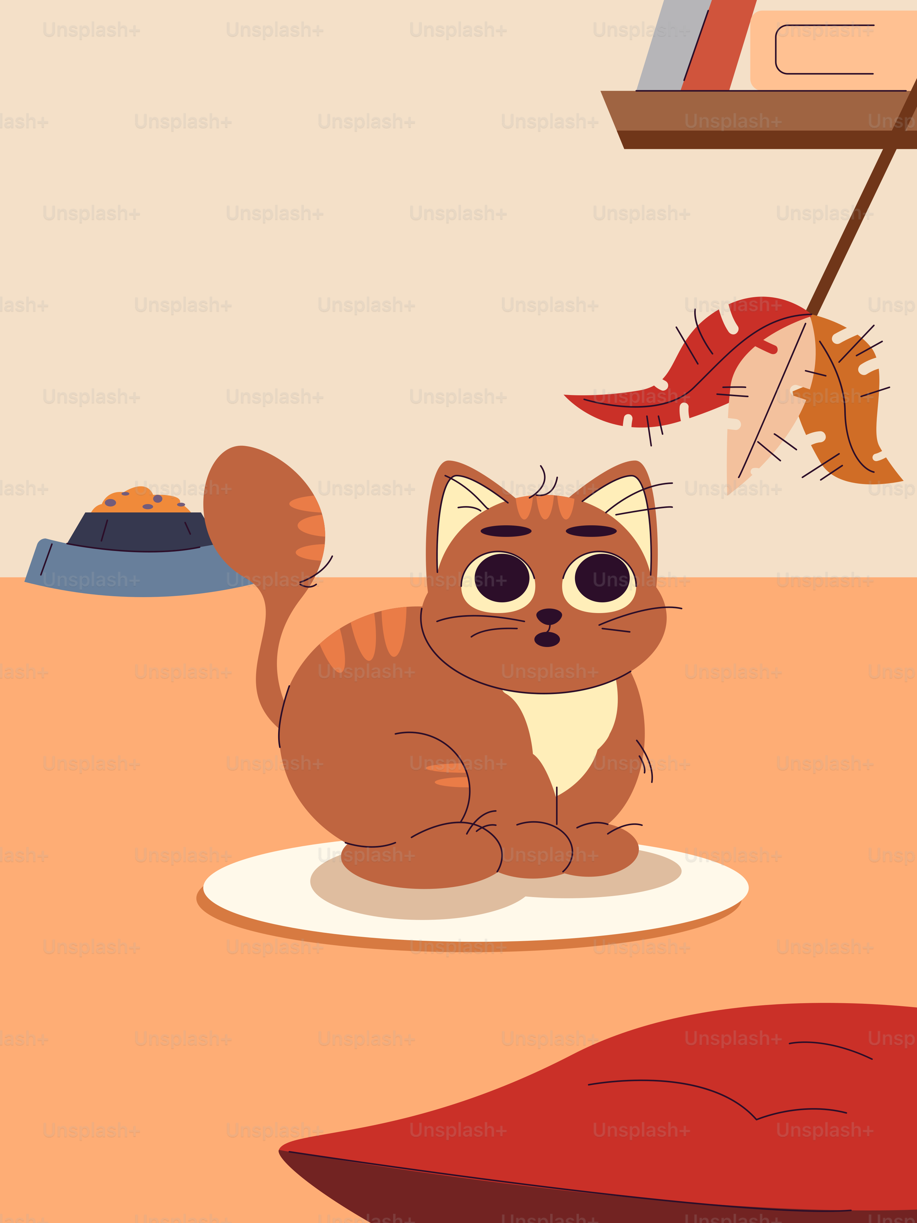 A cat is sitting on the floor in a room