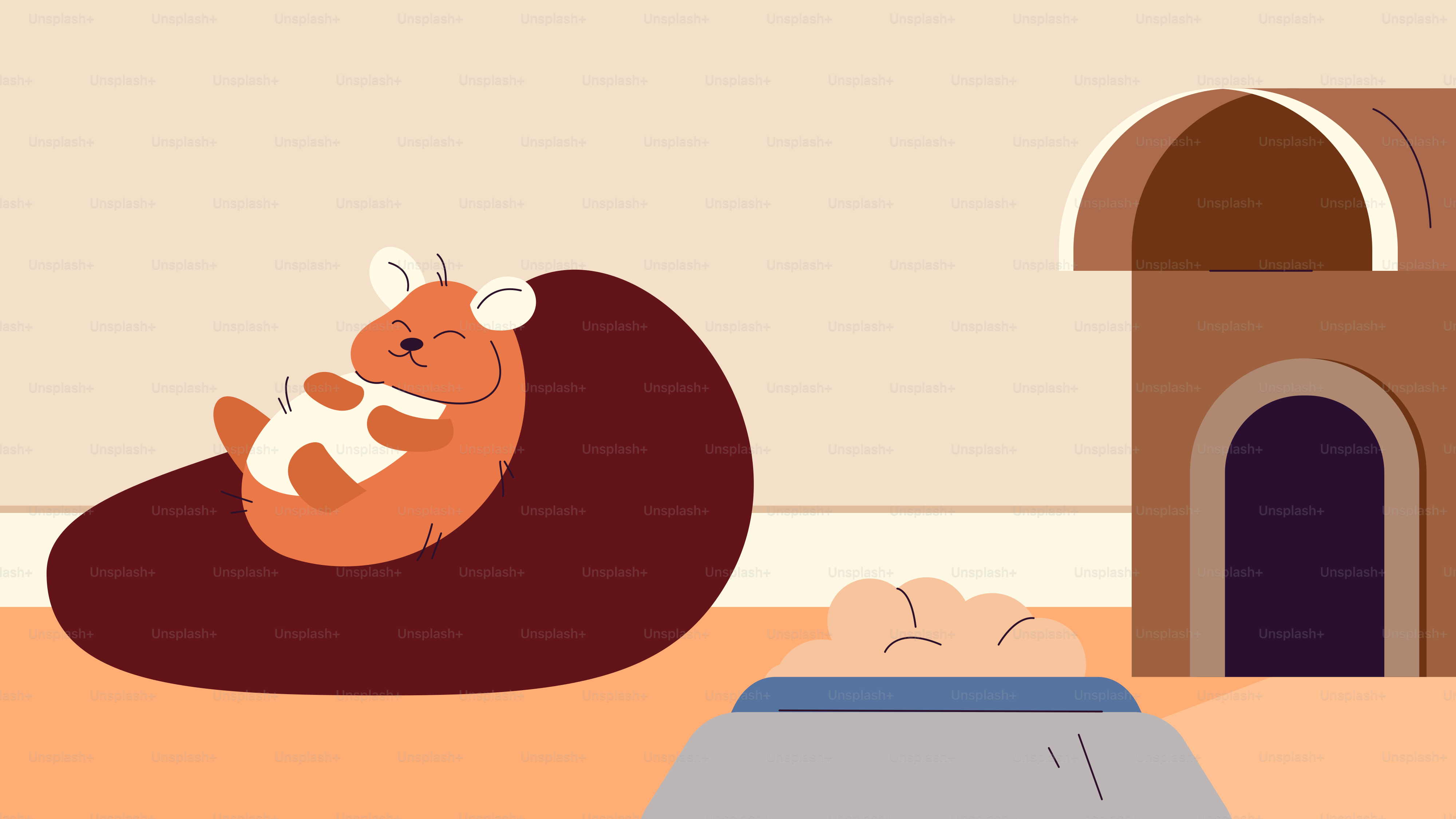 A cartoon of a dog laying on a bean bag