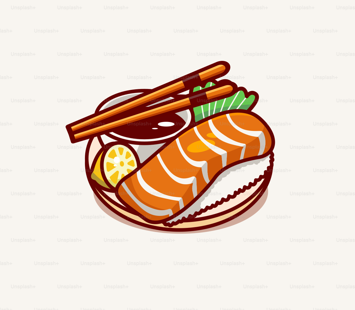 A plate of sushi with chopsticks on it