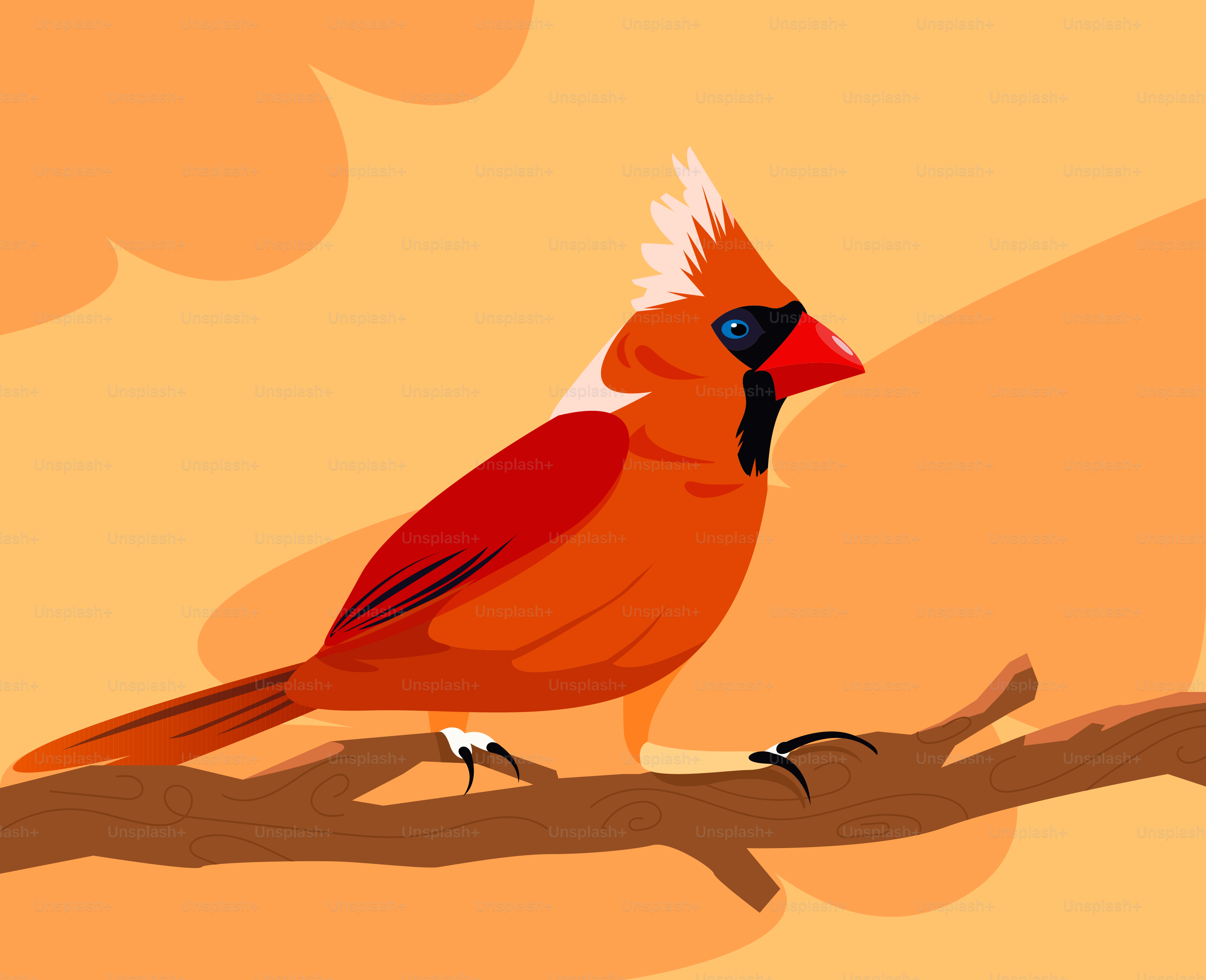 Ein roter Vogel sitzt auf einem Ast eines Baumes