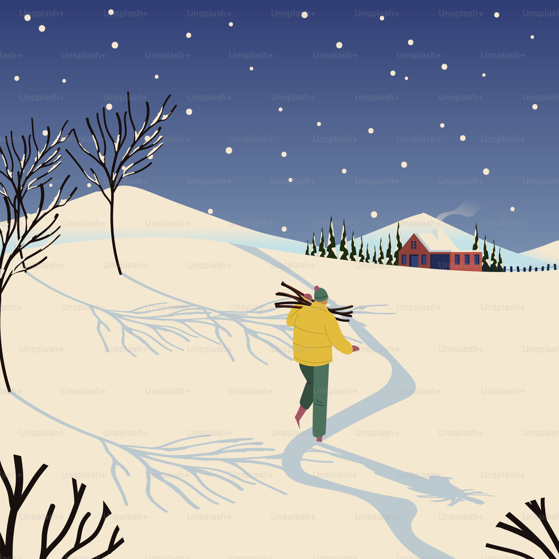 A person walking across a snow covered field