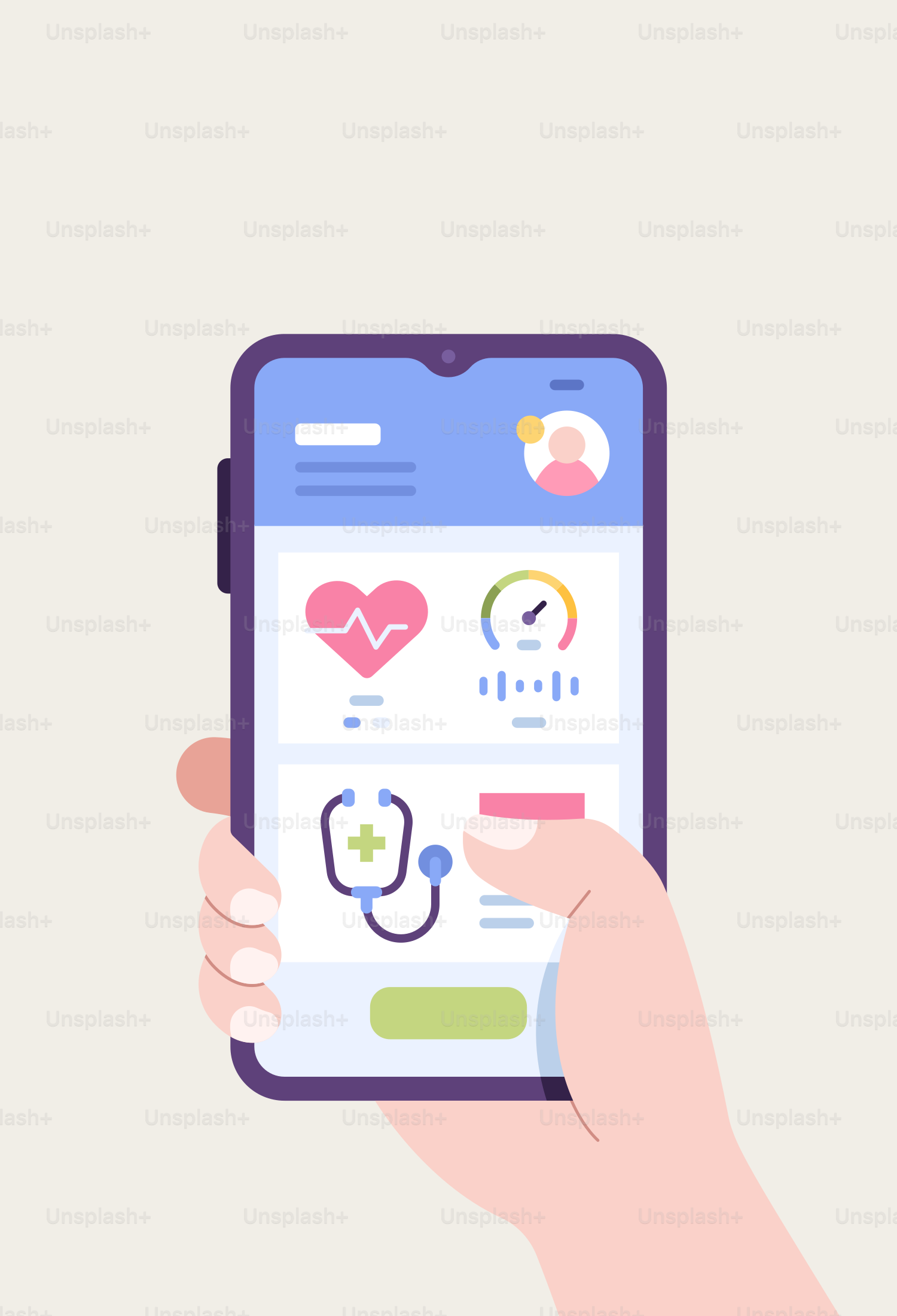 Una mano sujetando un smartphone con iconos médicos en la pantalla