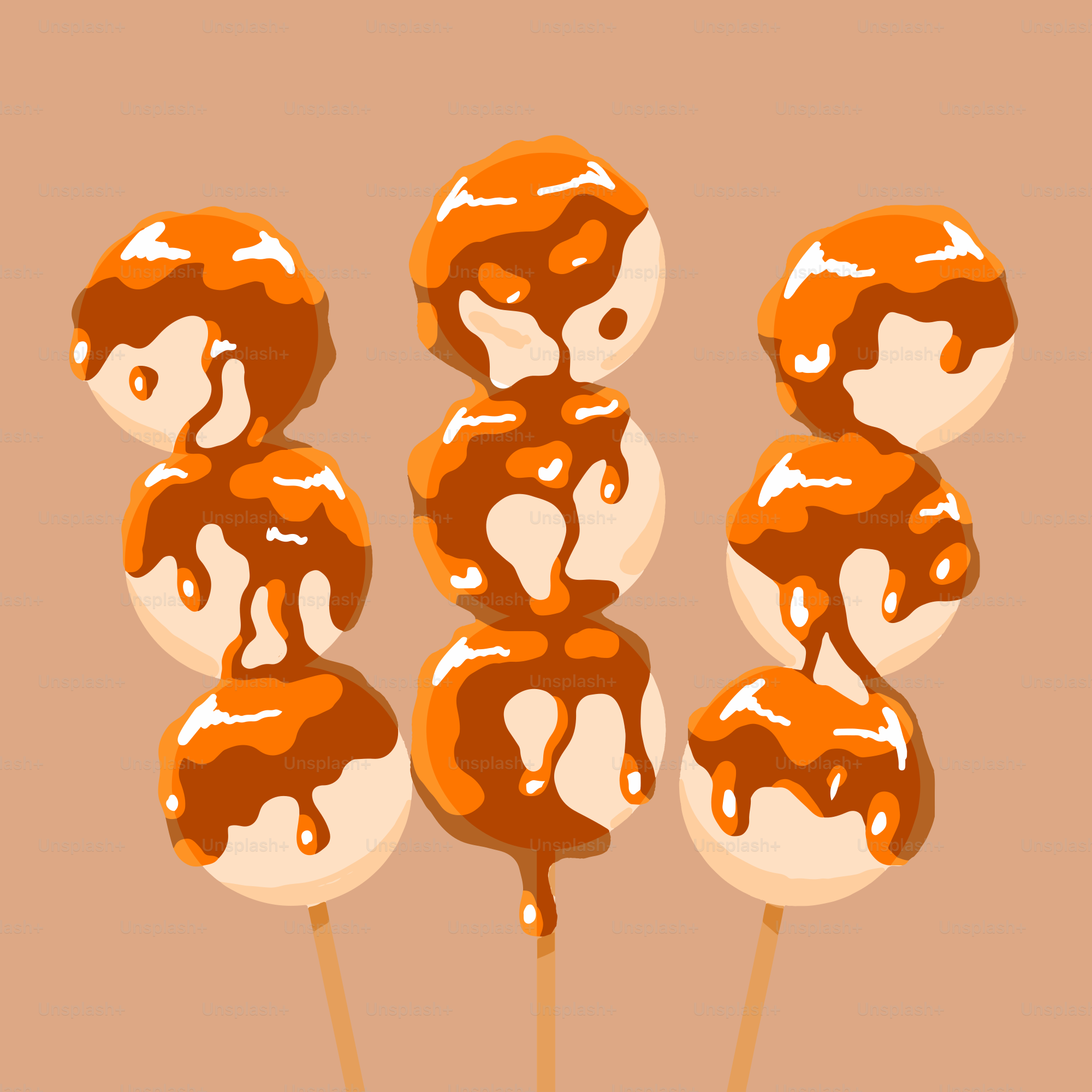 A bunch of donuts with caramel drizzle on them