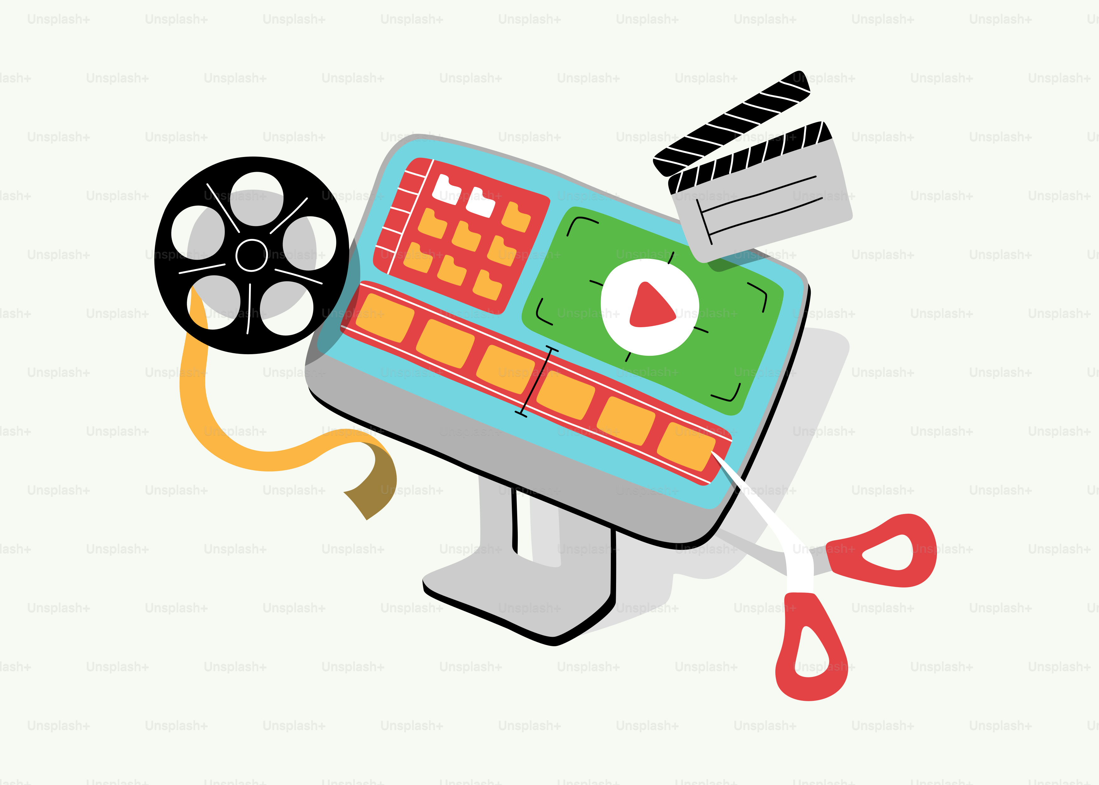 A cartoon of a movie projector and a movie clapper