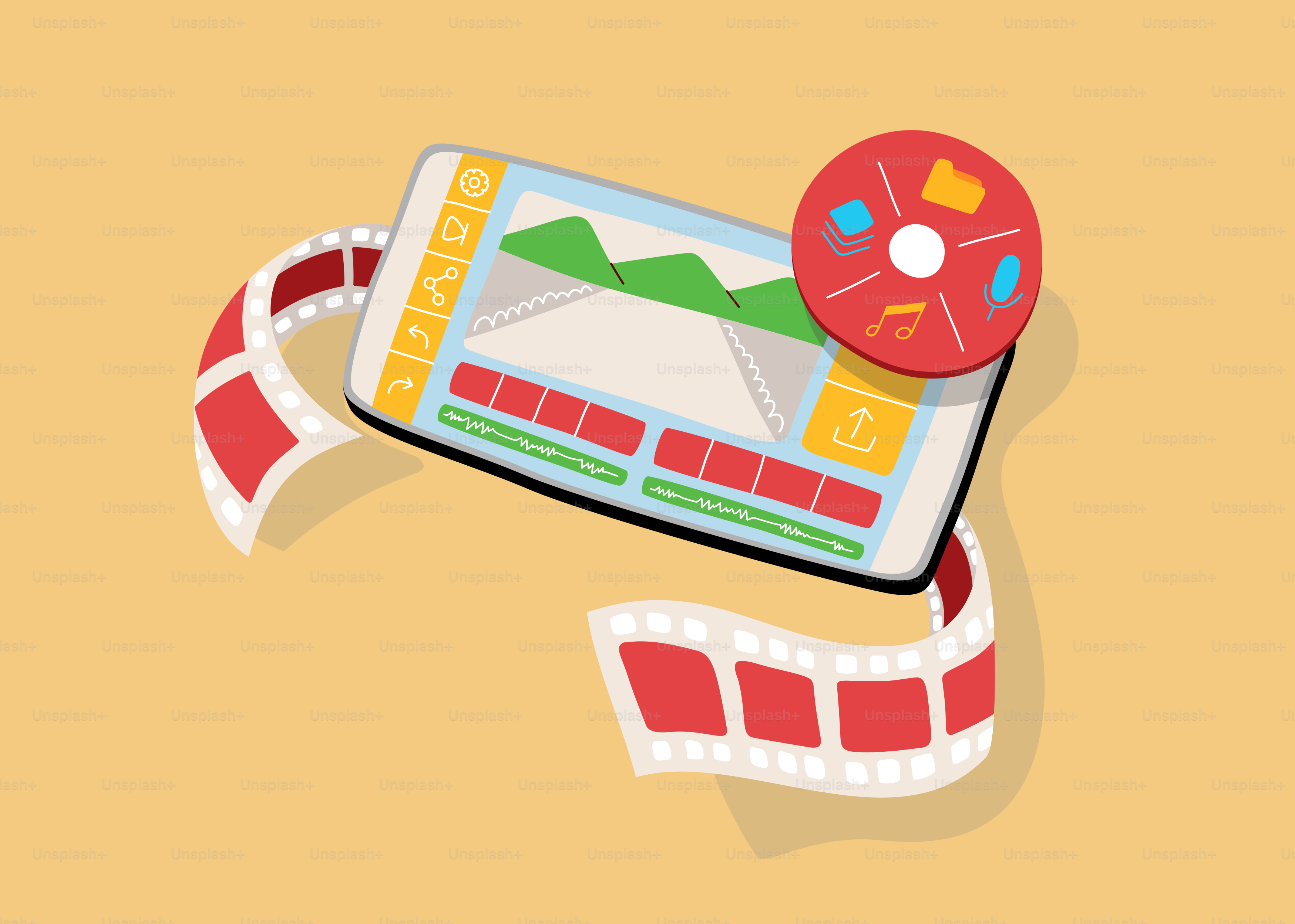 A phone with a film strip around it