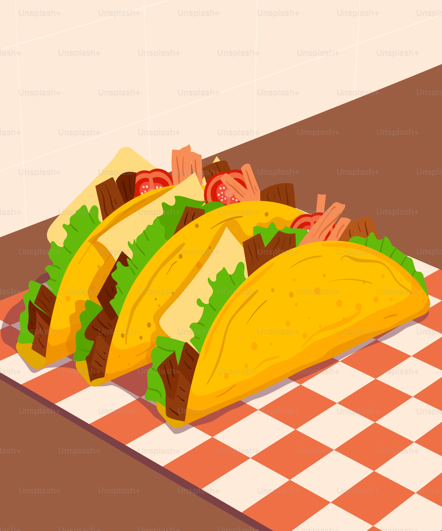 A couple of tacos sitting on top of a checkered table