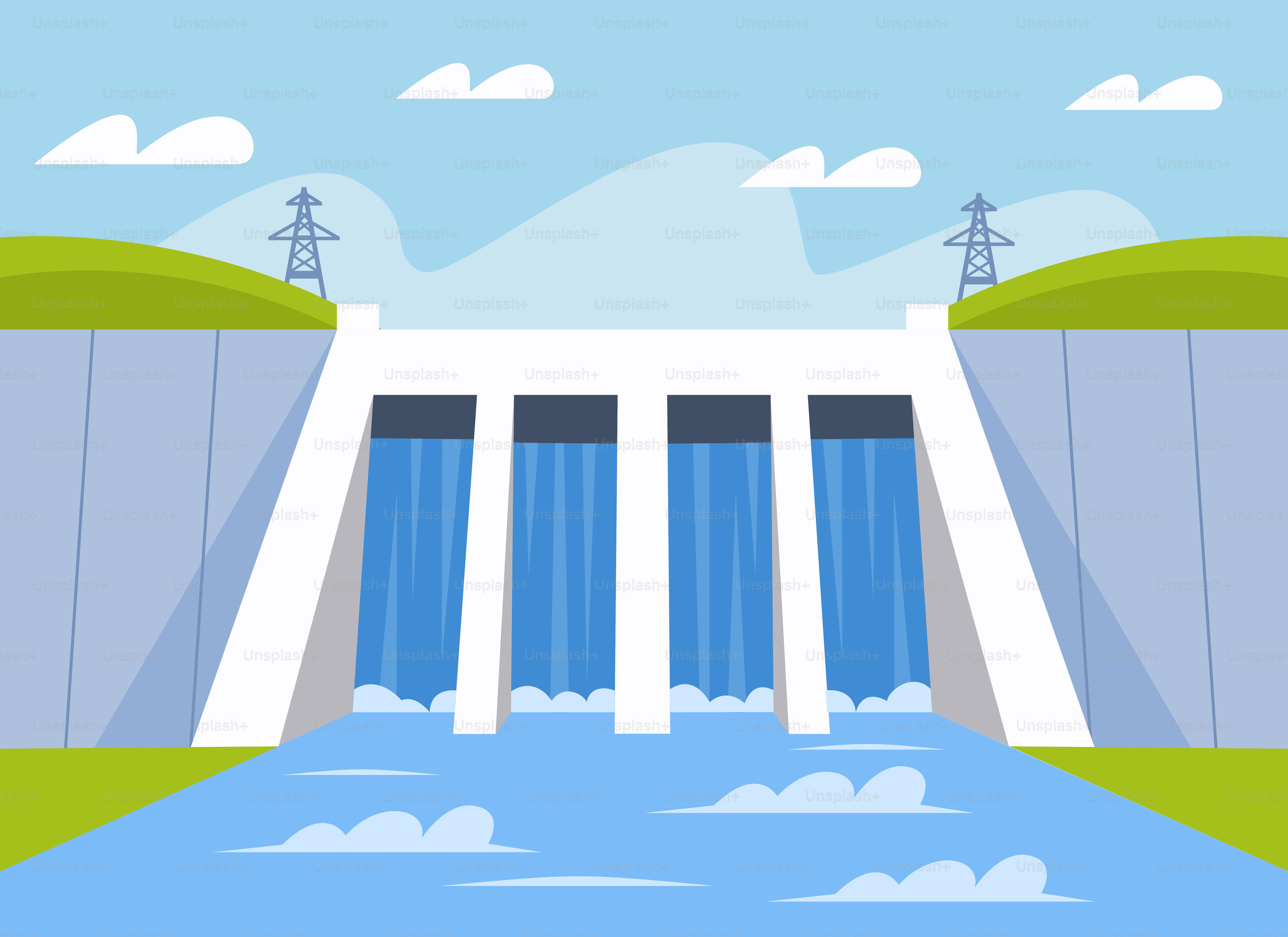 A large dam with water coming out of it