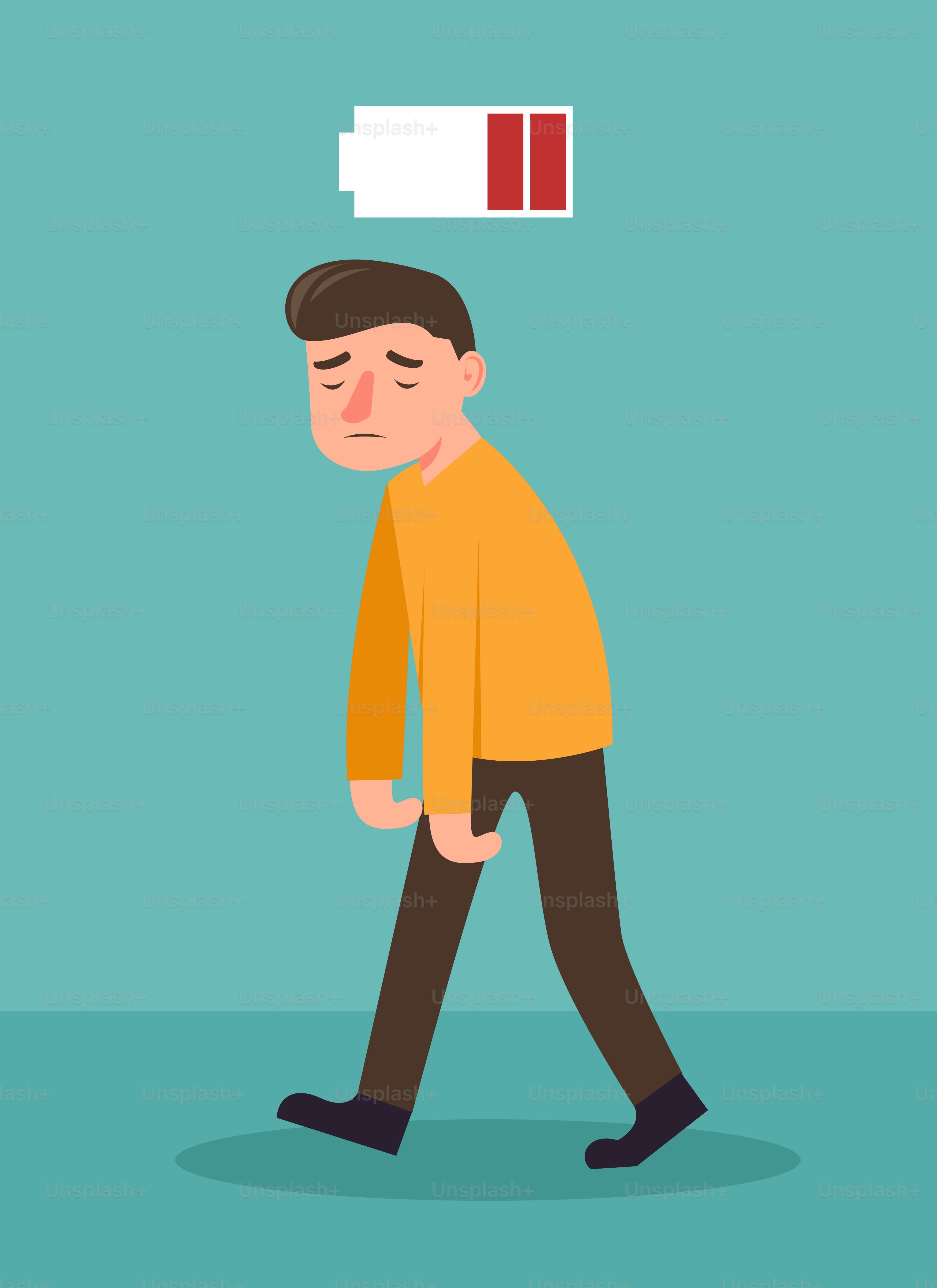 A man walking with a battery above his head