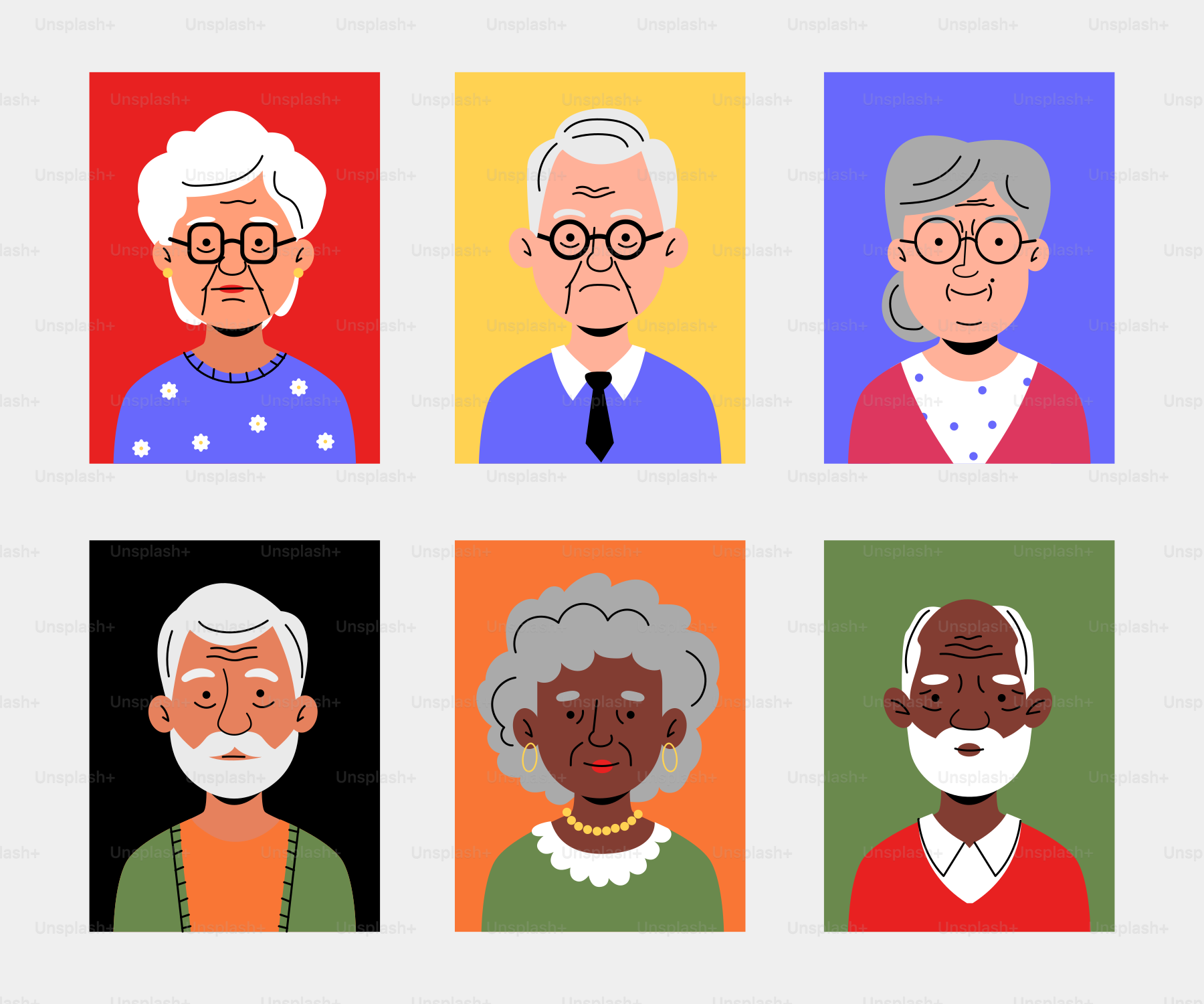 さまざまな表情を浮かべた人々のグループ