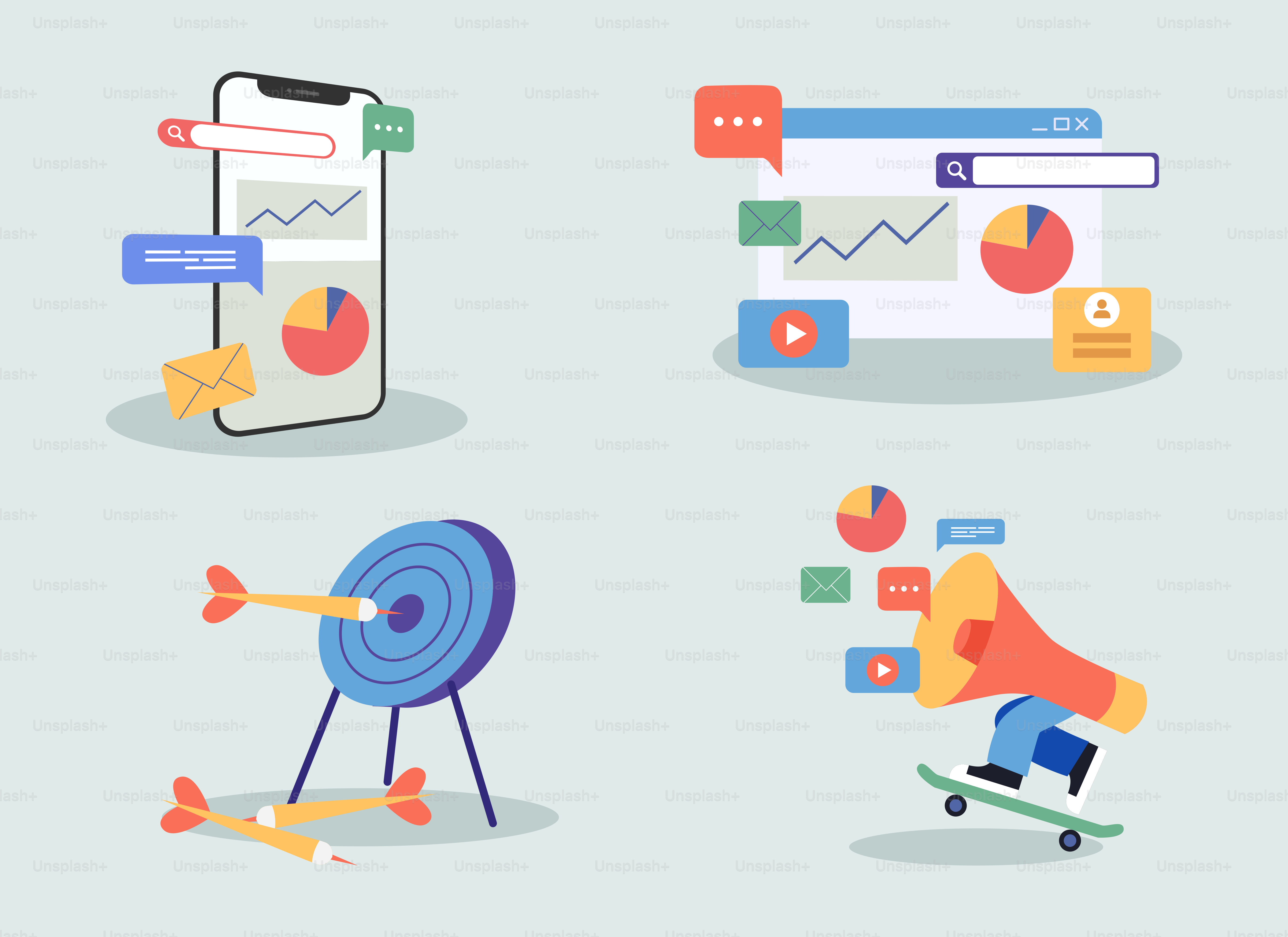 A set of flat design icons for a website