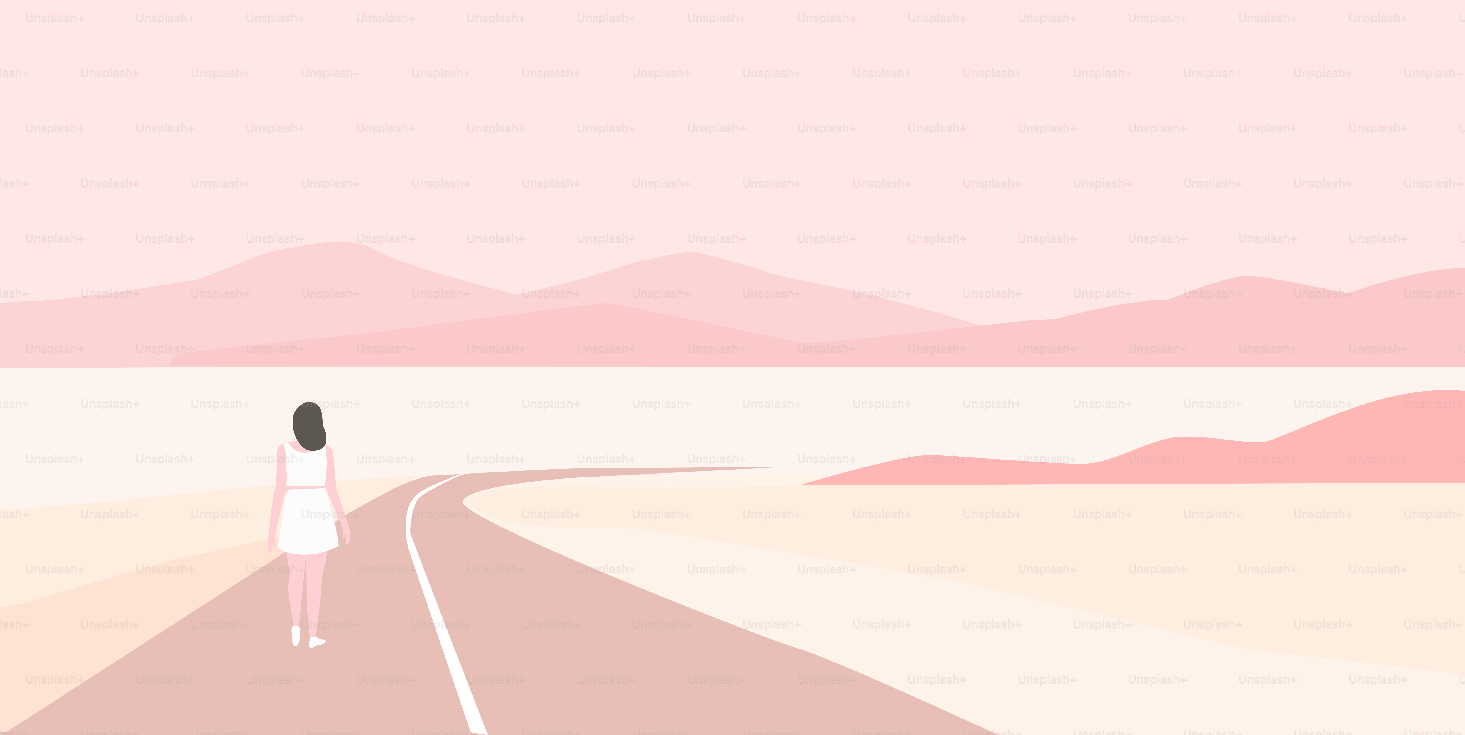 A woman walking down a road in the desert