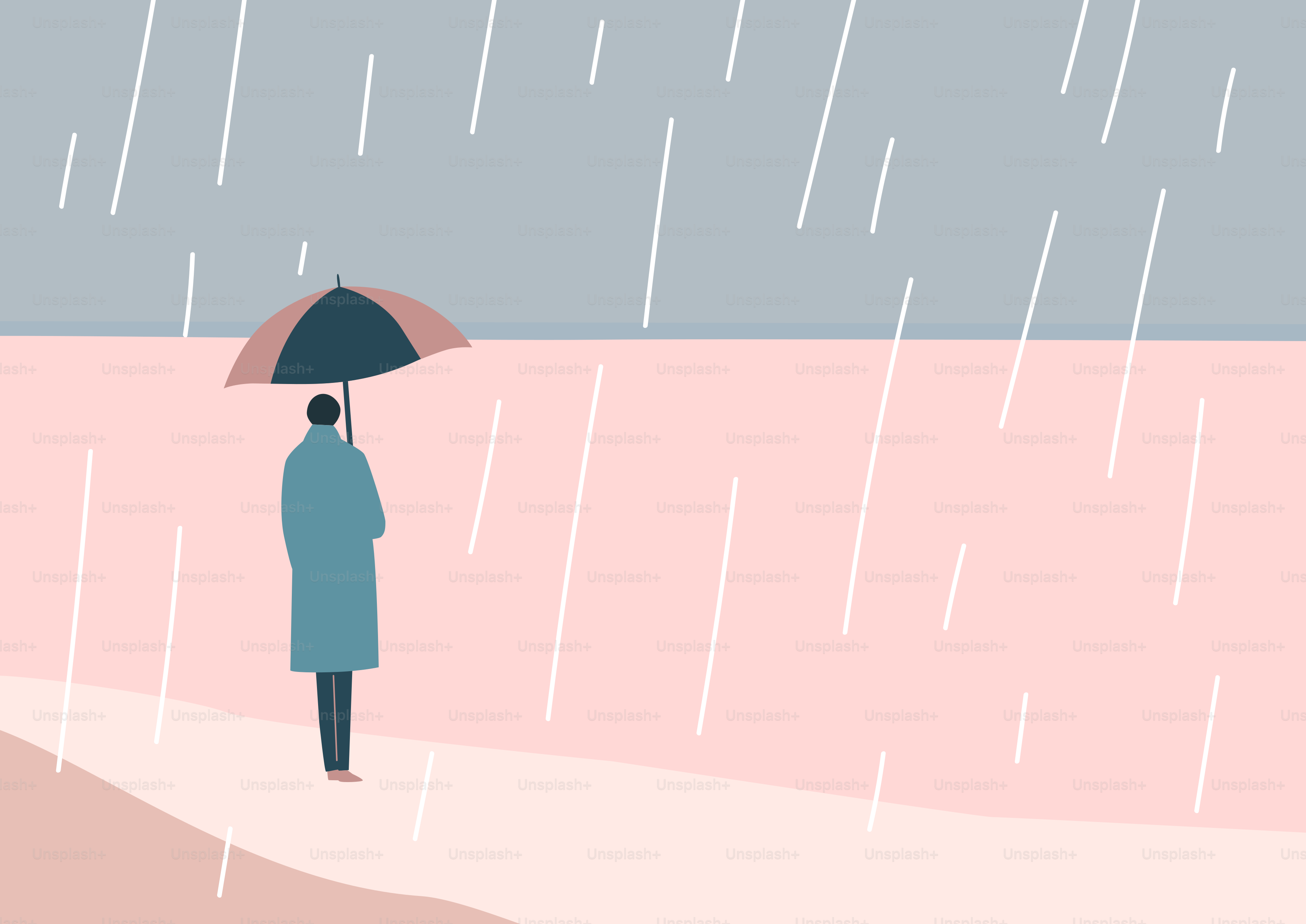 A person walking in the rain with an umbrella