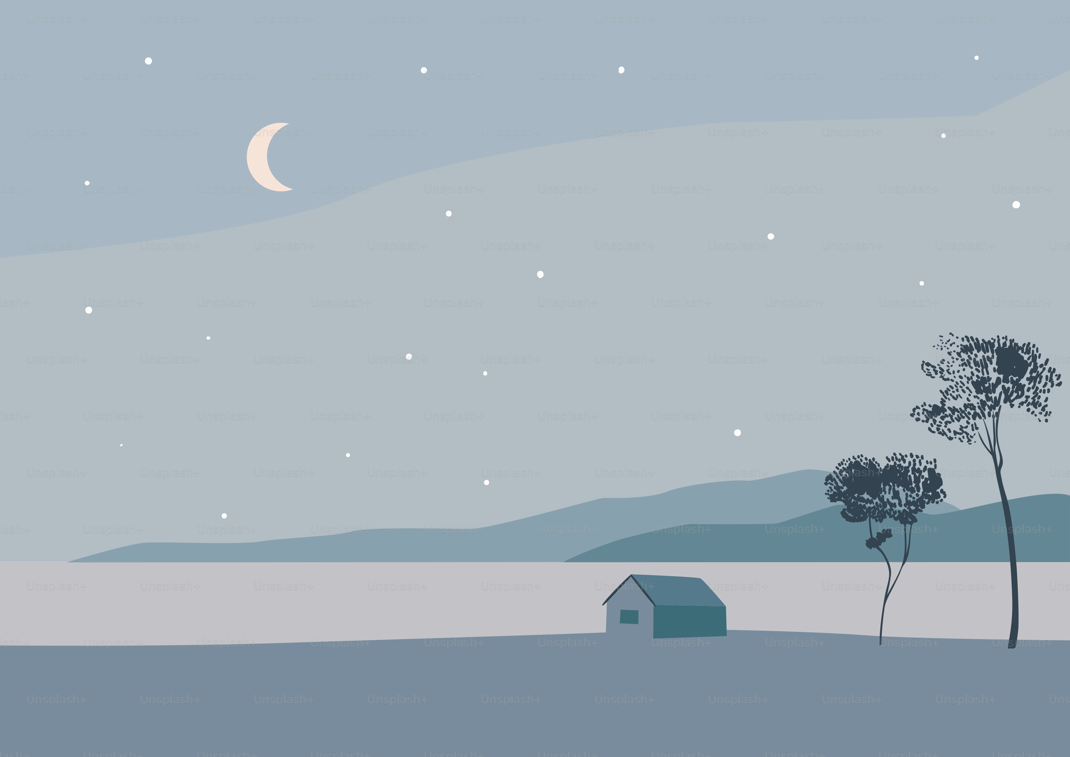 Gemälde einer Landschaft mit einem Haus und einem Baum