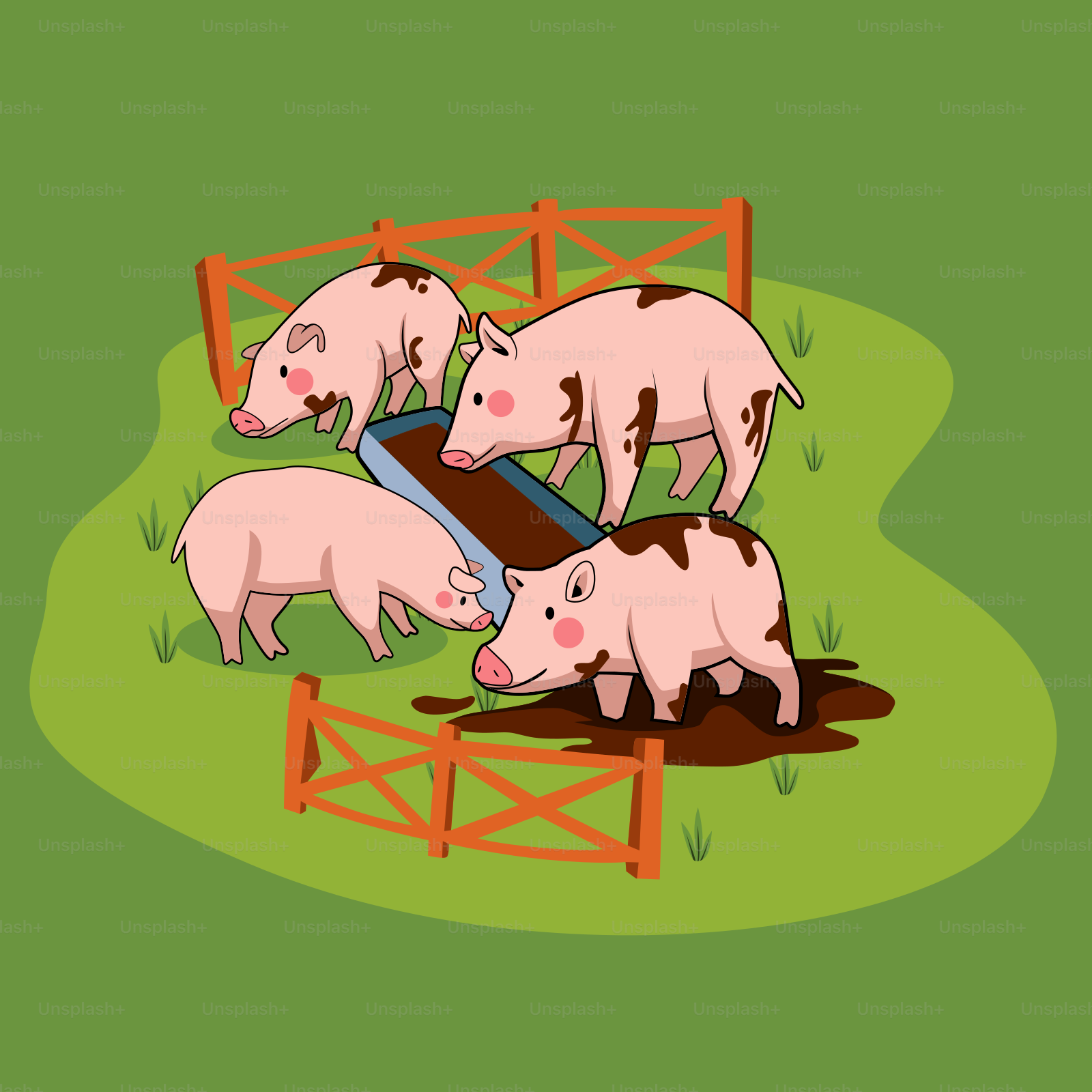 Um grupo de porcos em uma área cercada