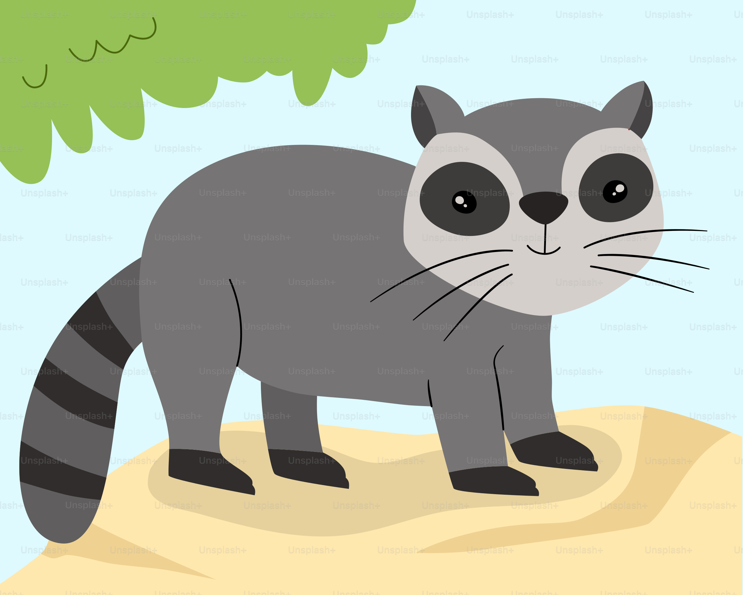 A cartoon of a raccoon standing on a rock