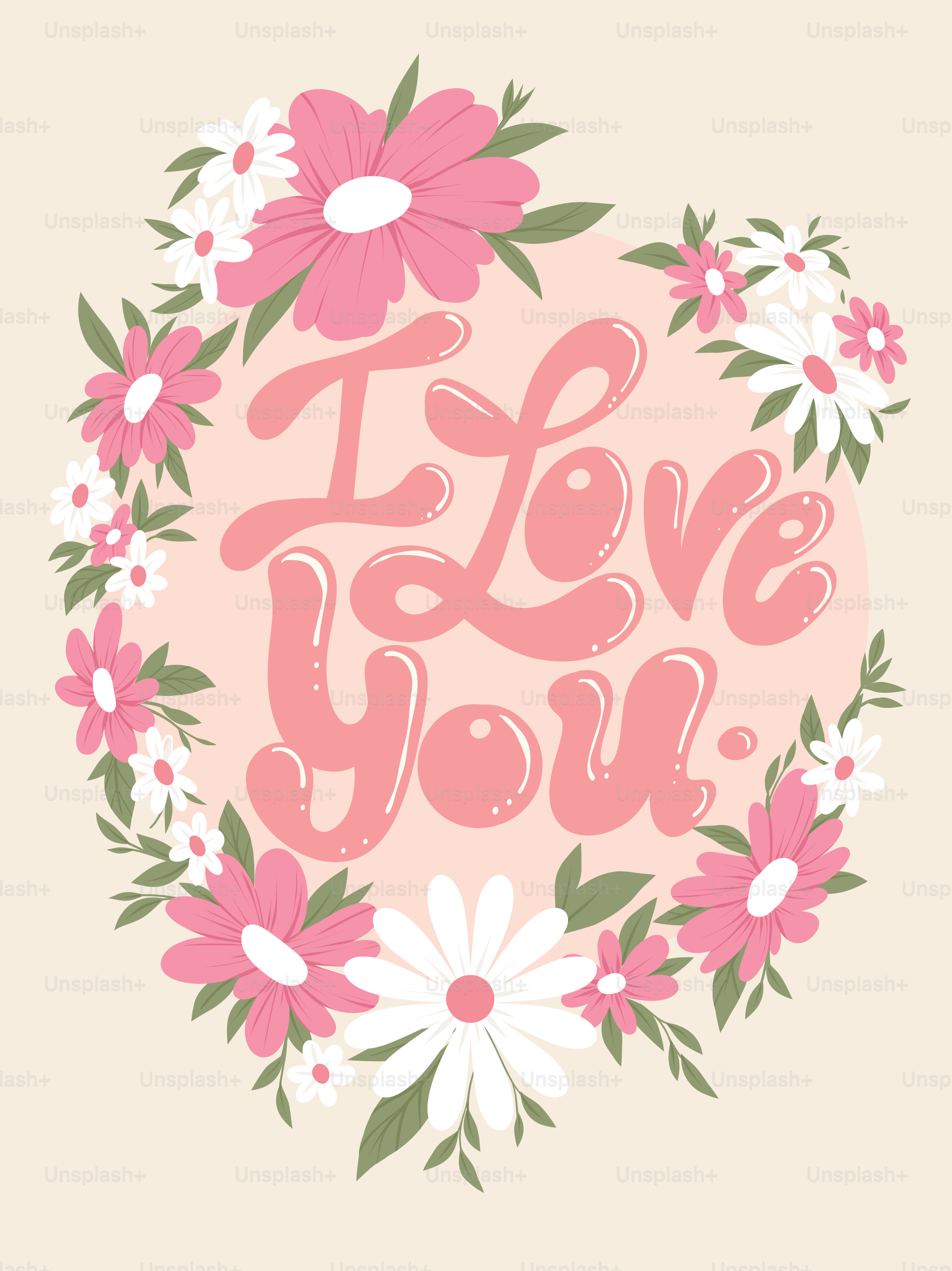 Je t’aime avec des fleurs en cercle