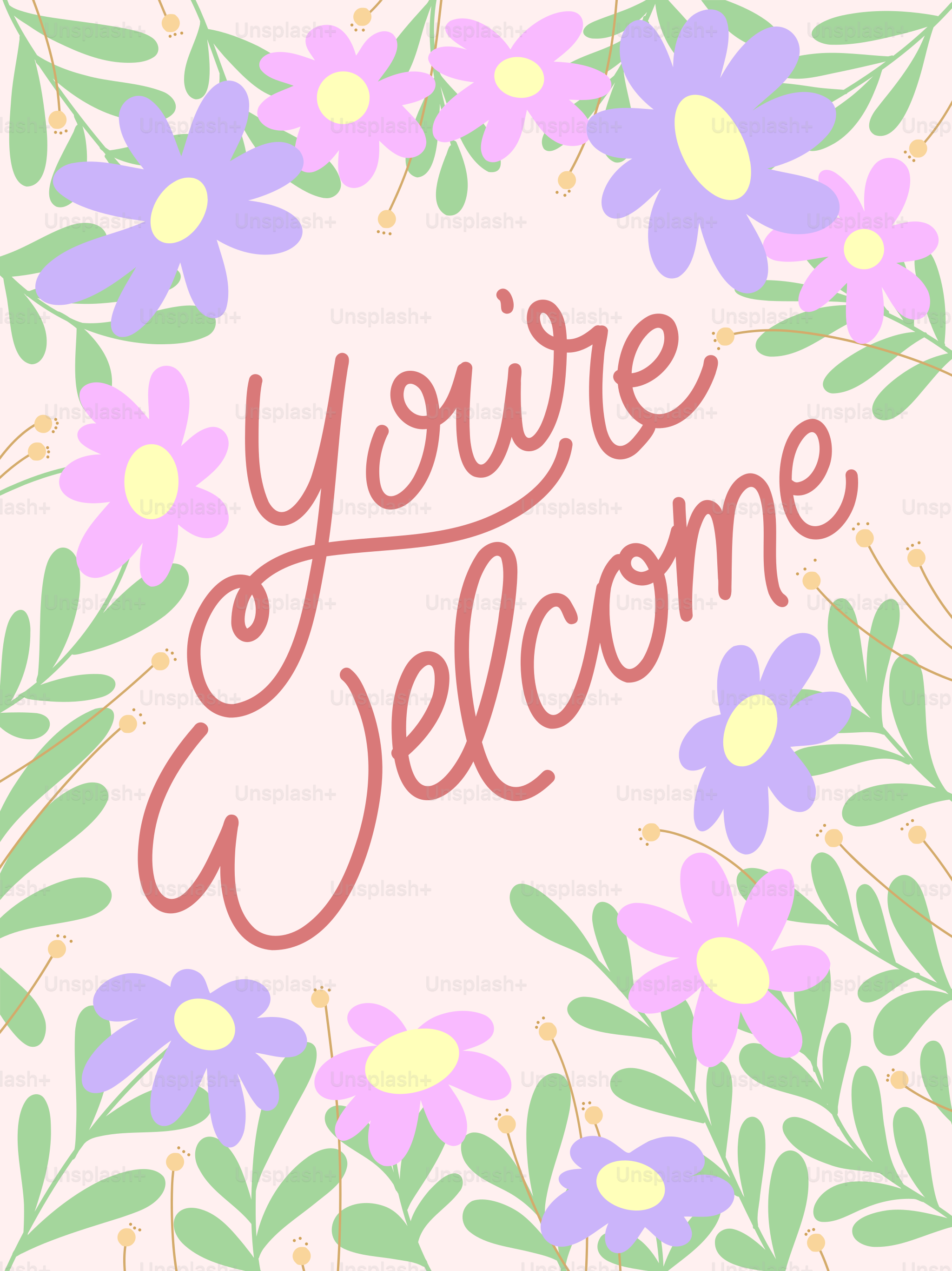 Ein Bild einer Willkommenskarte mit Blumen