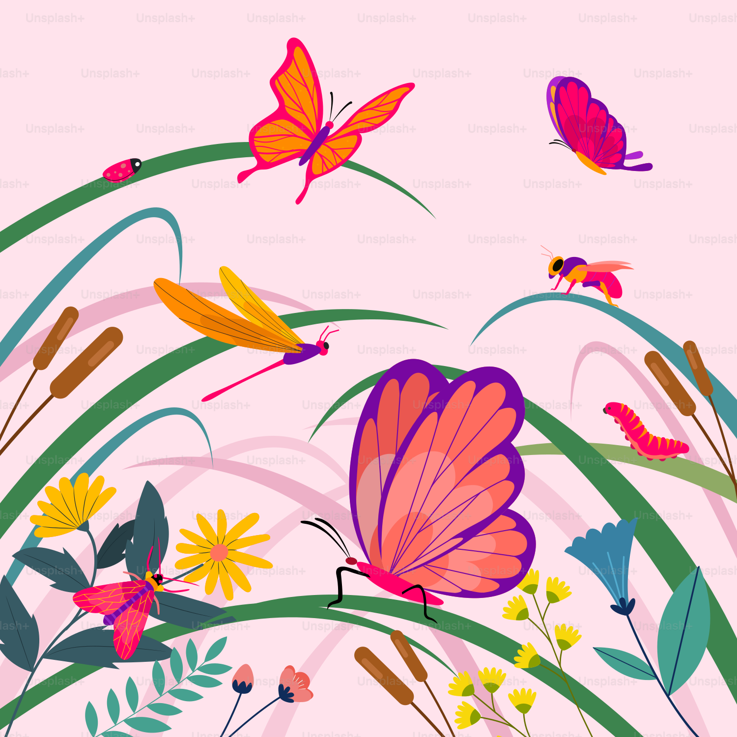 A bunch of butterflies flying over a field of flowers