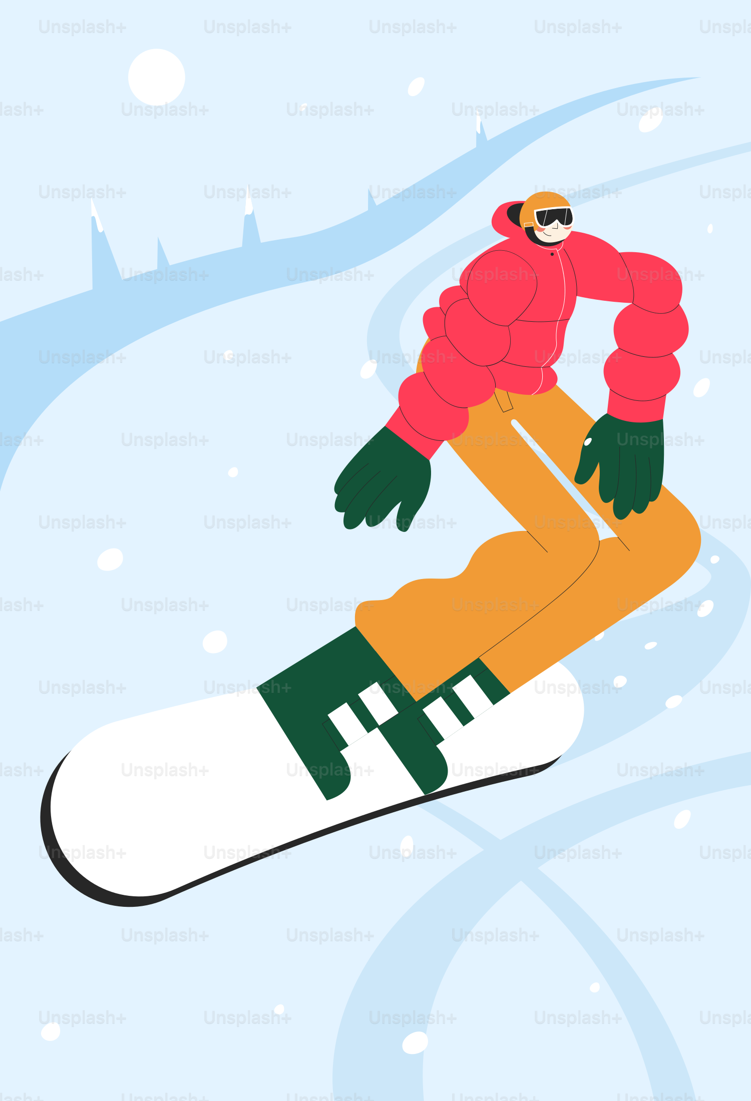 A person on a snowboard in the air