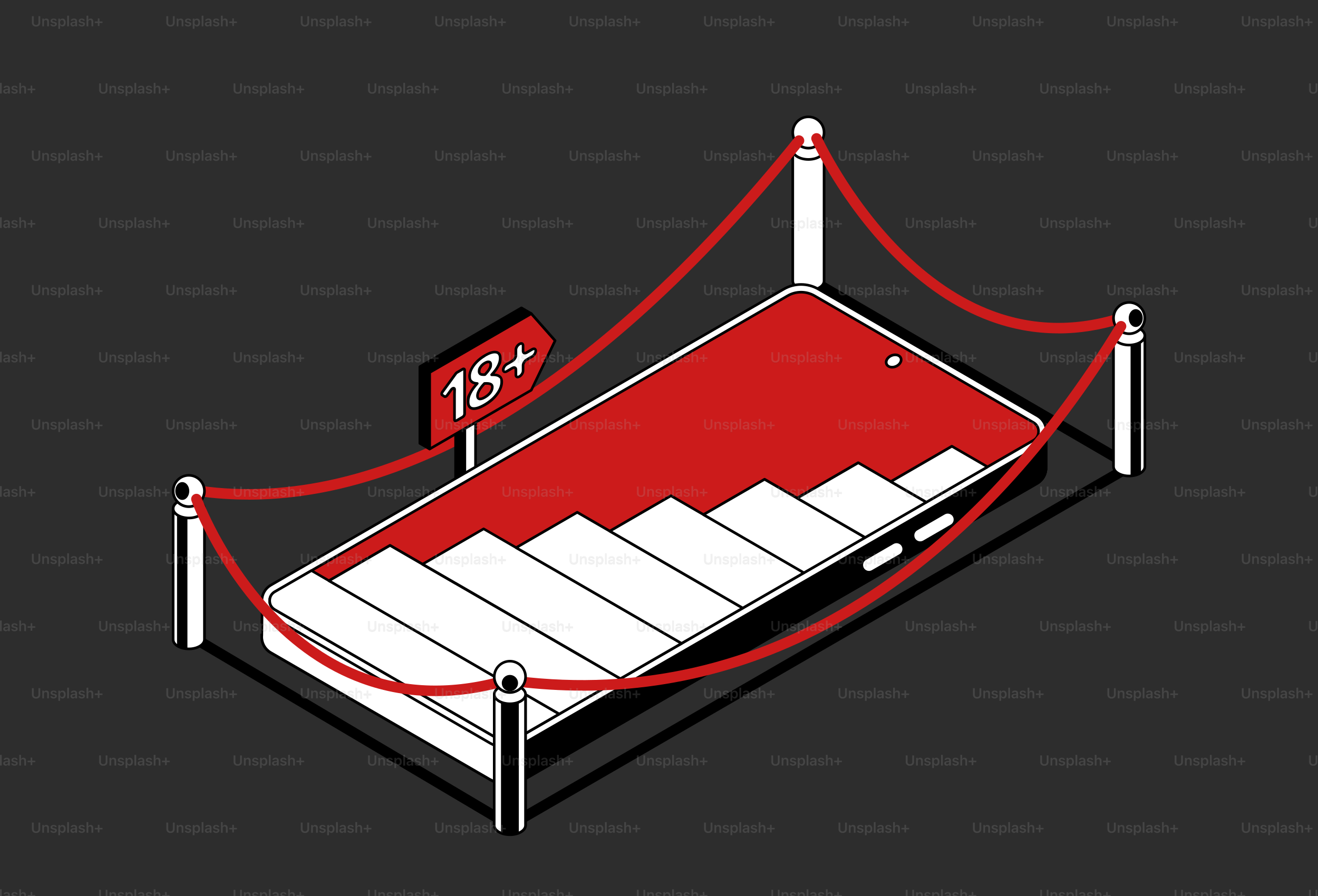 Ein rot-weißes Klavier auf schwarzem Hintergrund