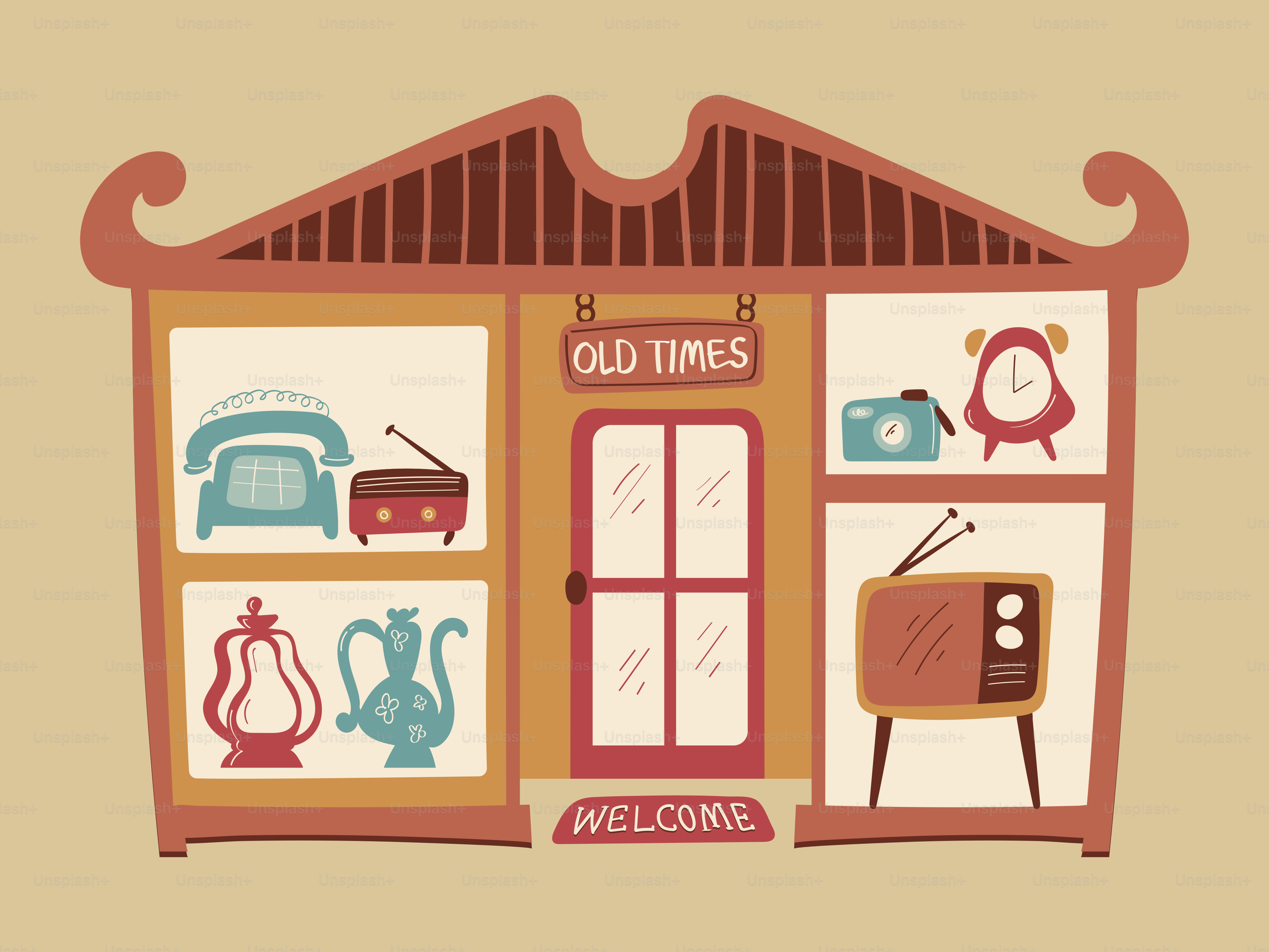 A picture of a building with many things on it