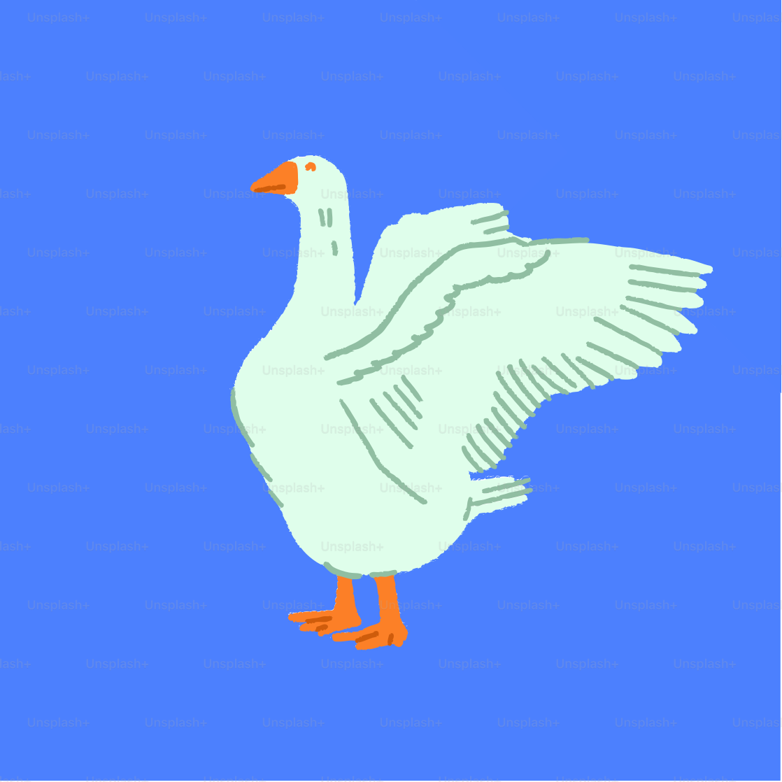 Eine weiße Ente mit orangefarbenen Füßen fliegt