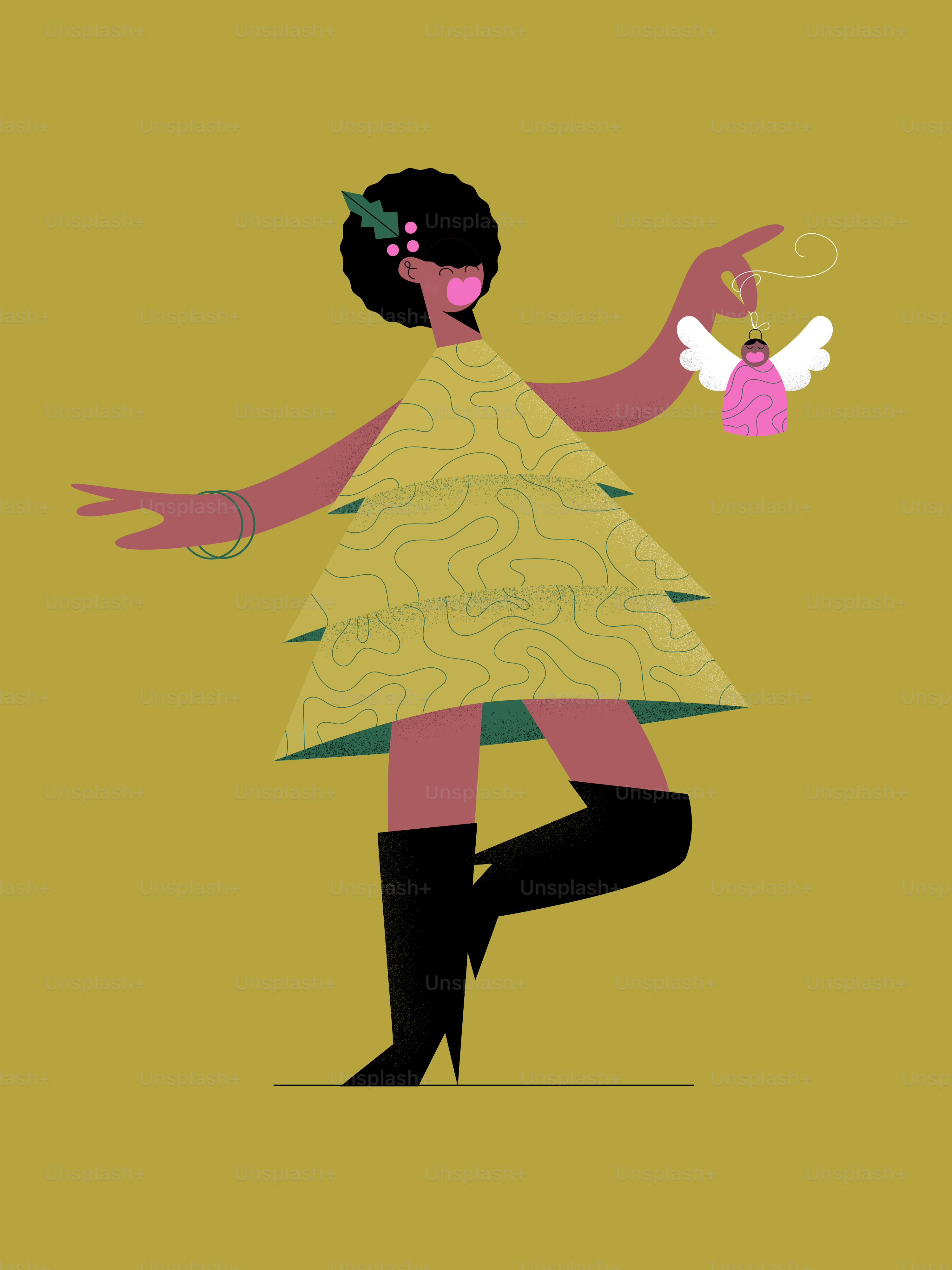 A woman in a dress holding a pink object