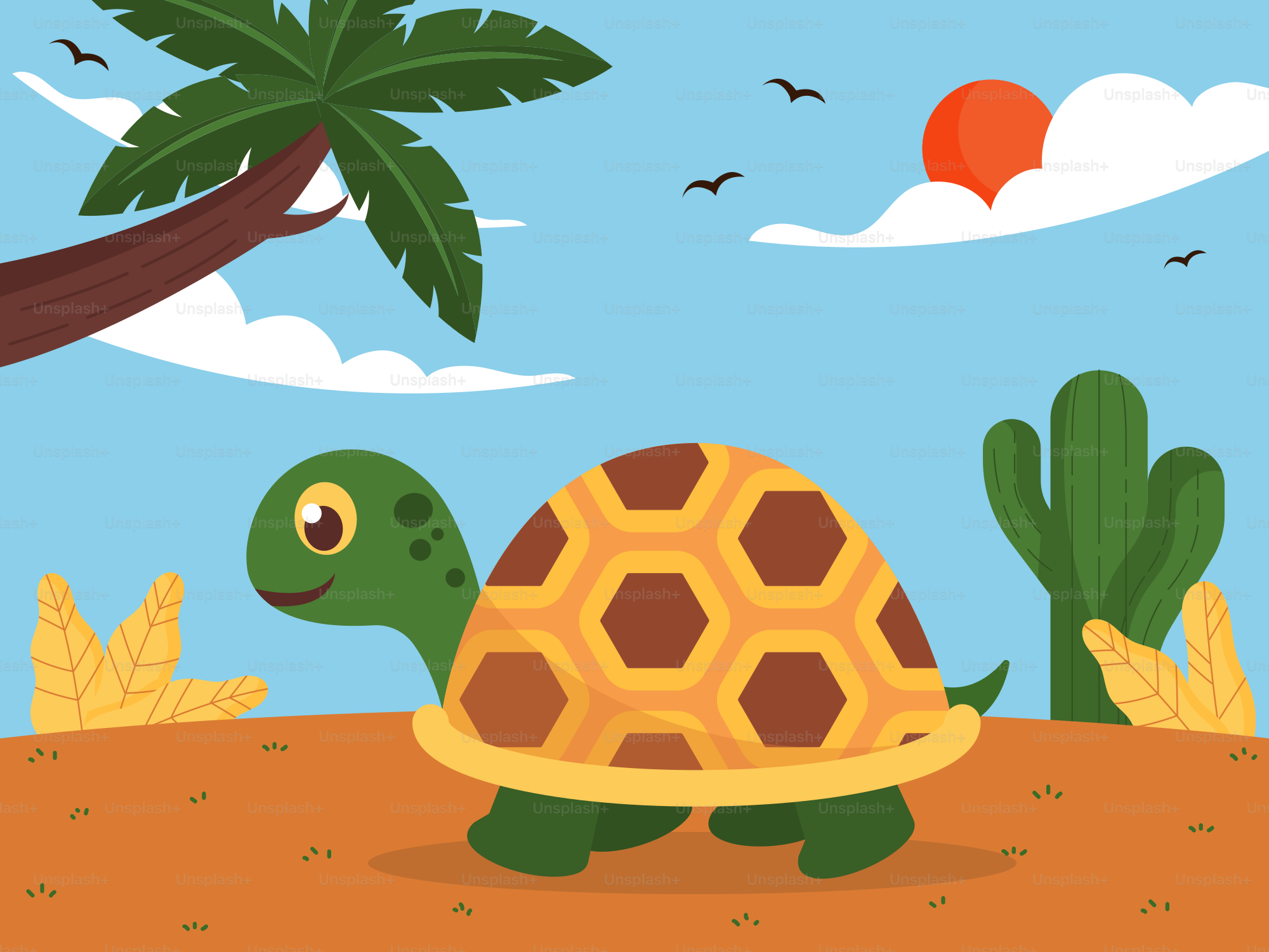 Ein Cartoon einer Schildkröte am Strand