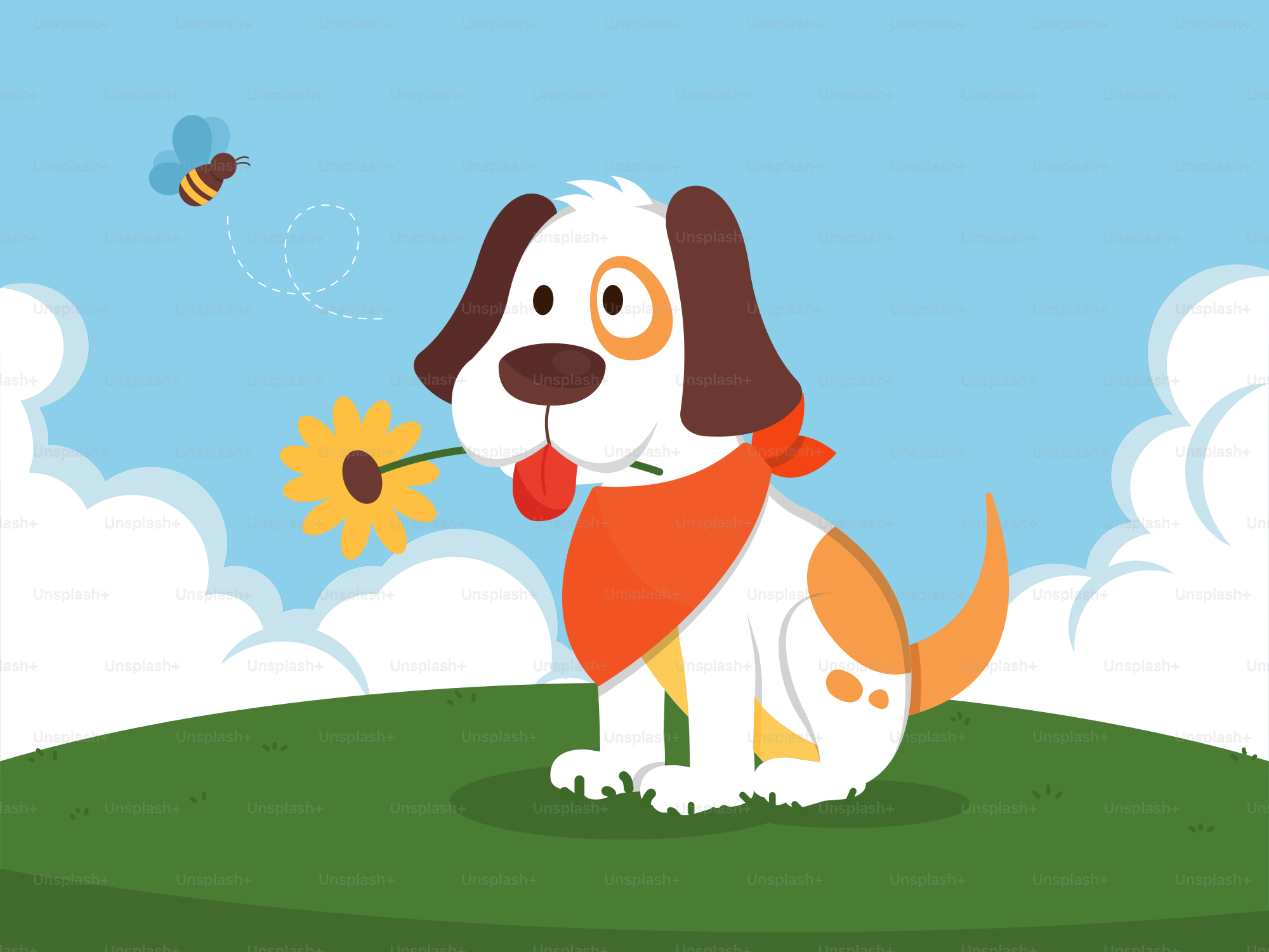 Ein Hund, der auf einem grasbewachsenen Feld sitzt