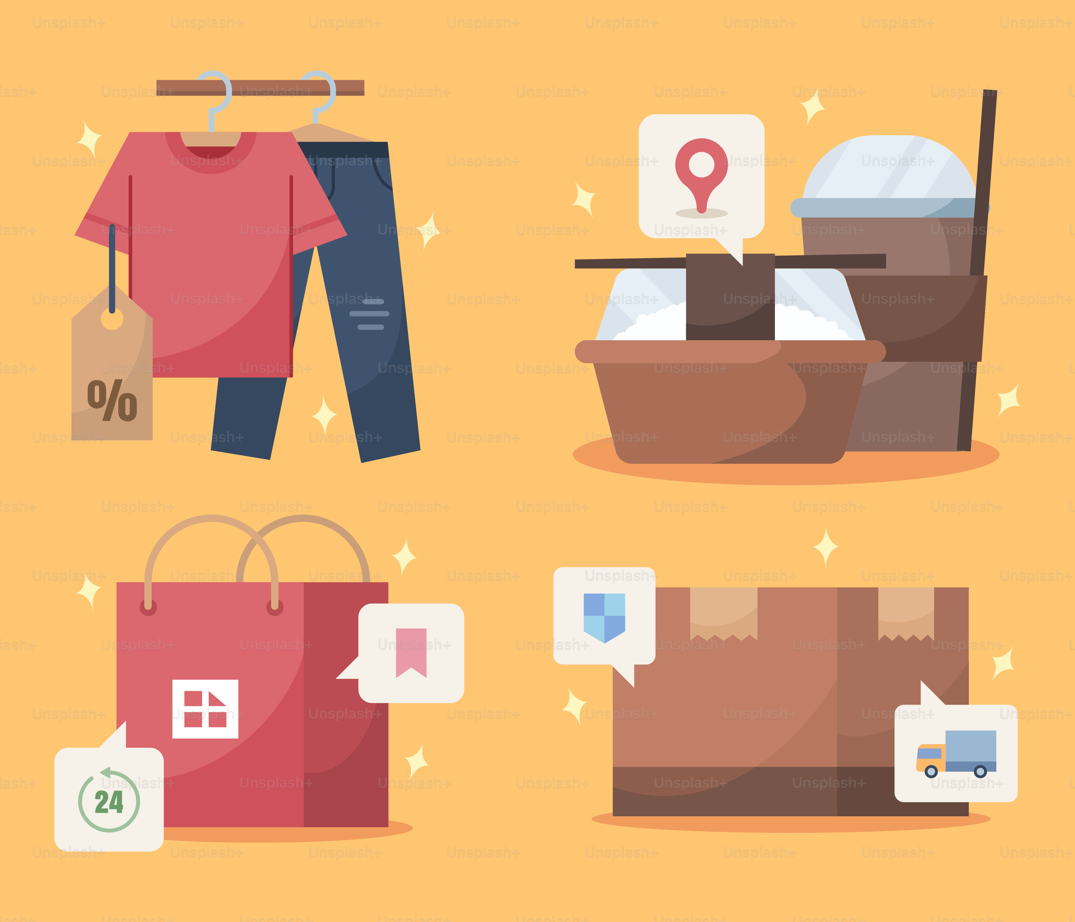 A collection of items that are on a yellow background