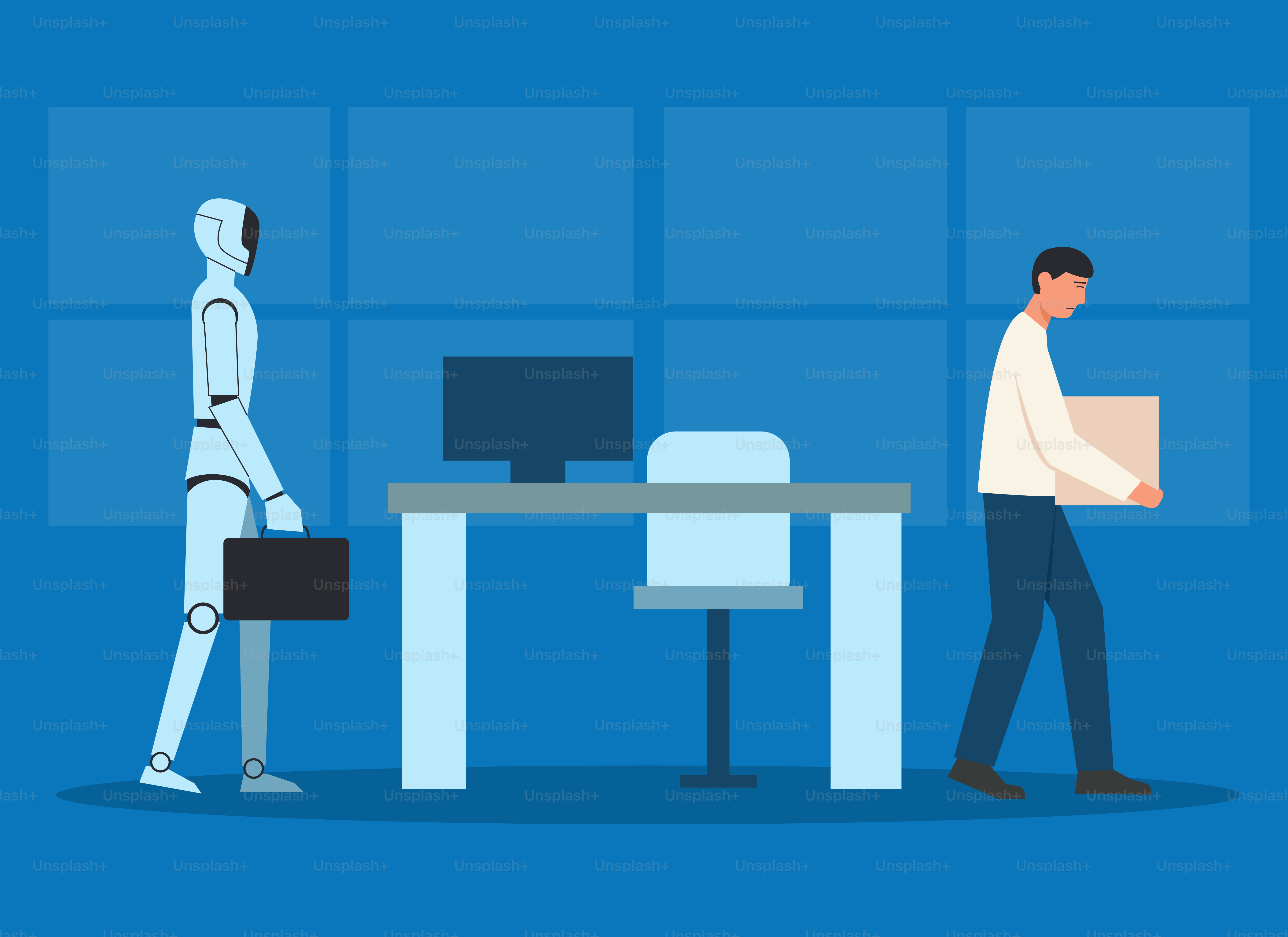 Un robot está de pie junto a un hombre en una habitación