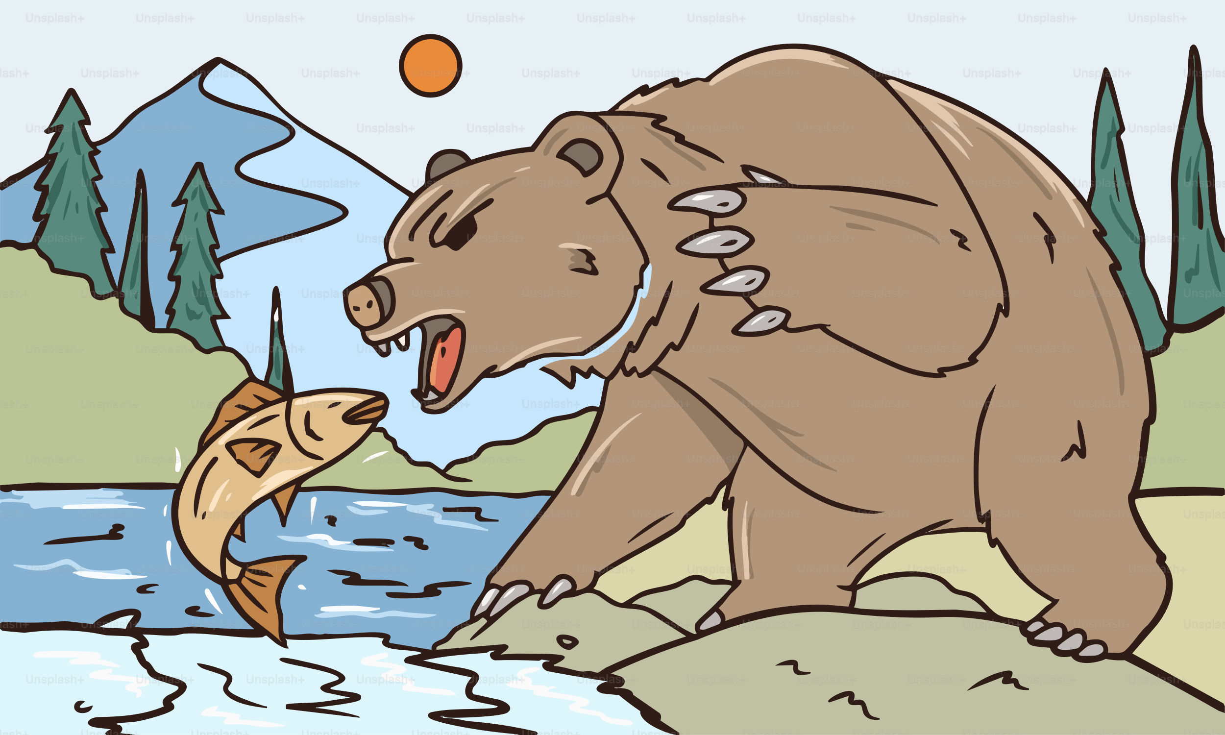 A bear catching a fish with its mouth