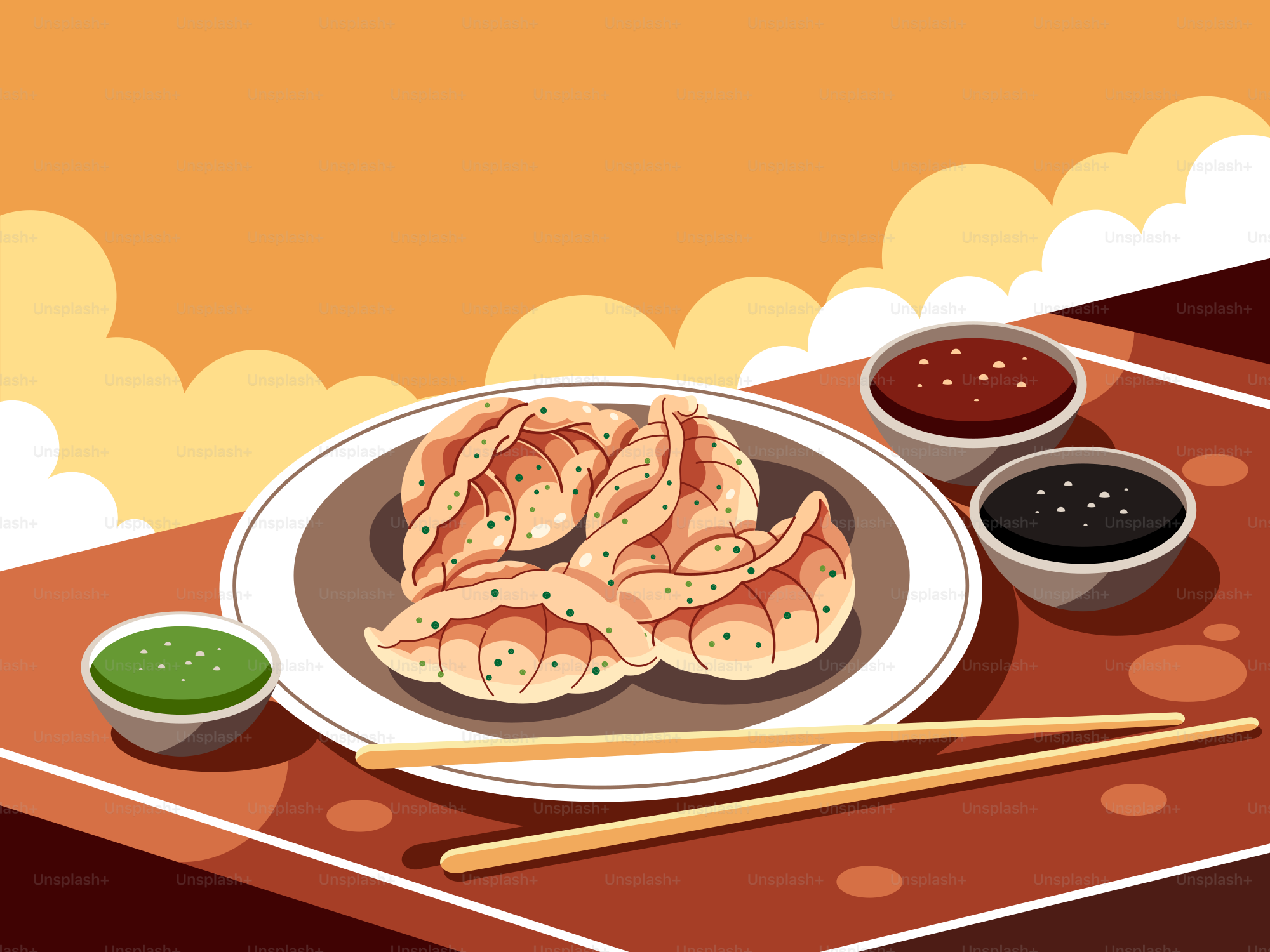 A plate of food on a table with chopsticks