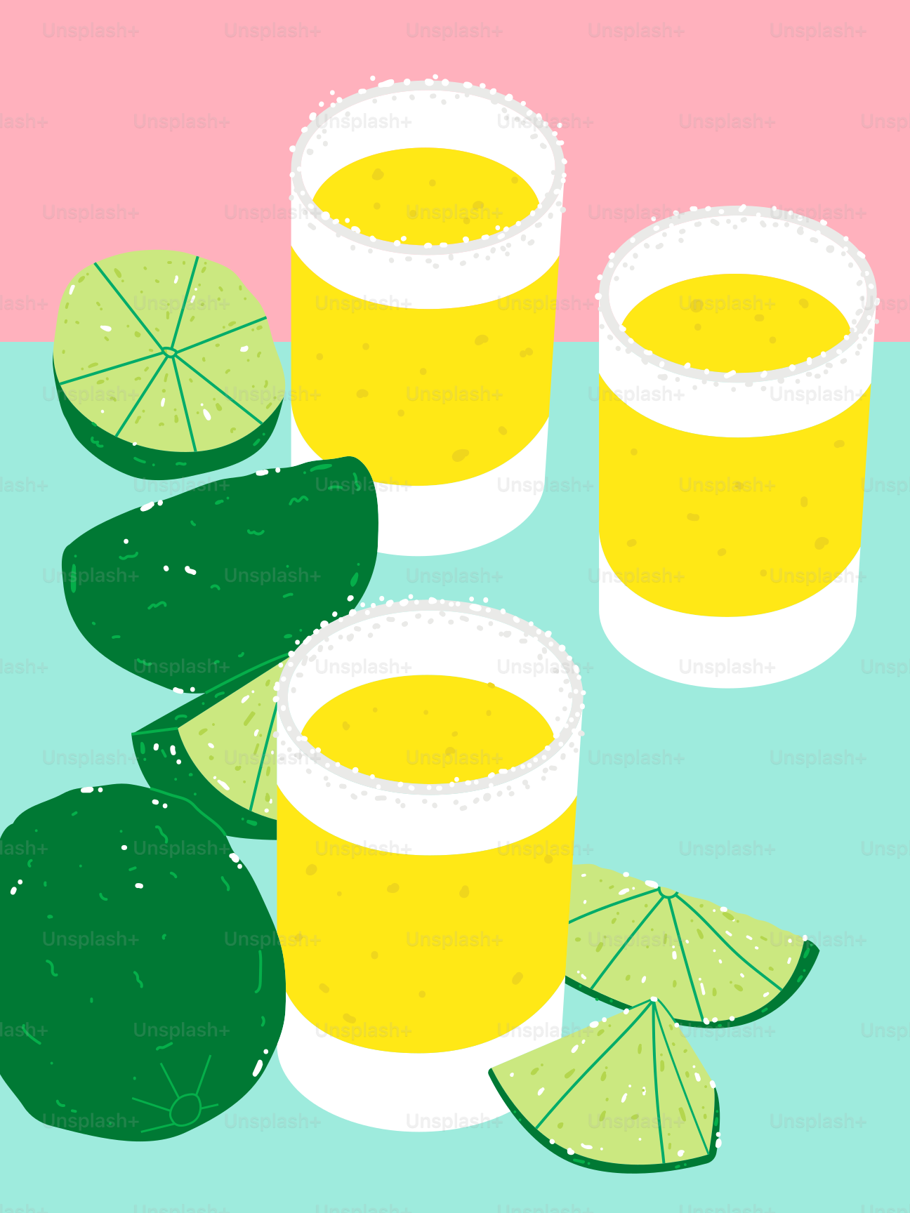 Three glasses of orange juice with limes and a slice of lime