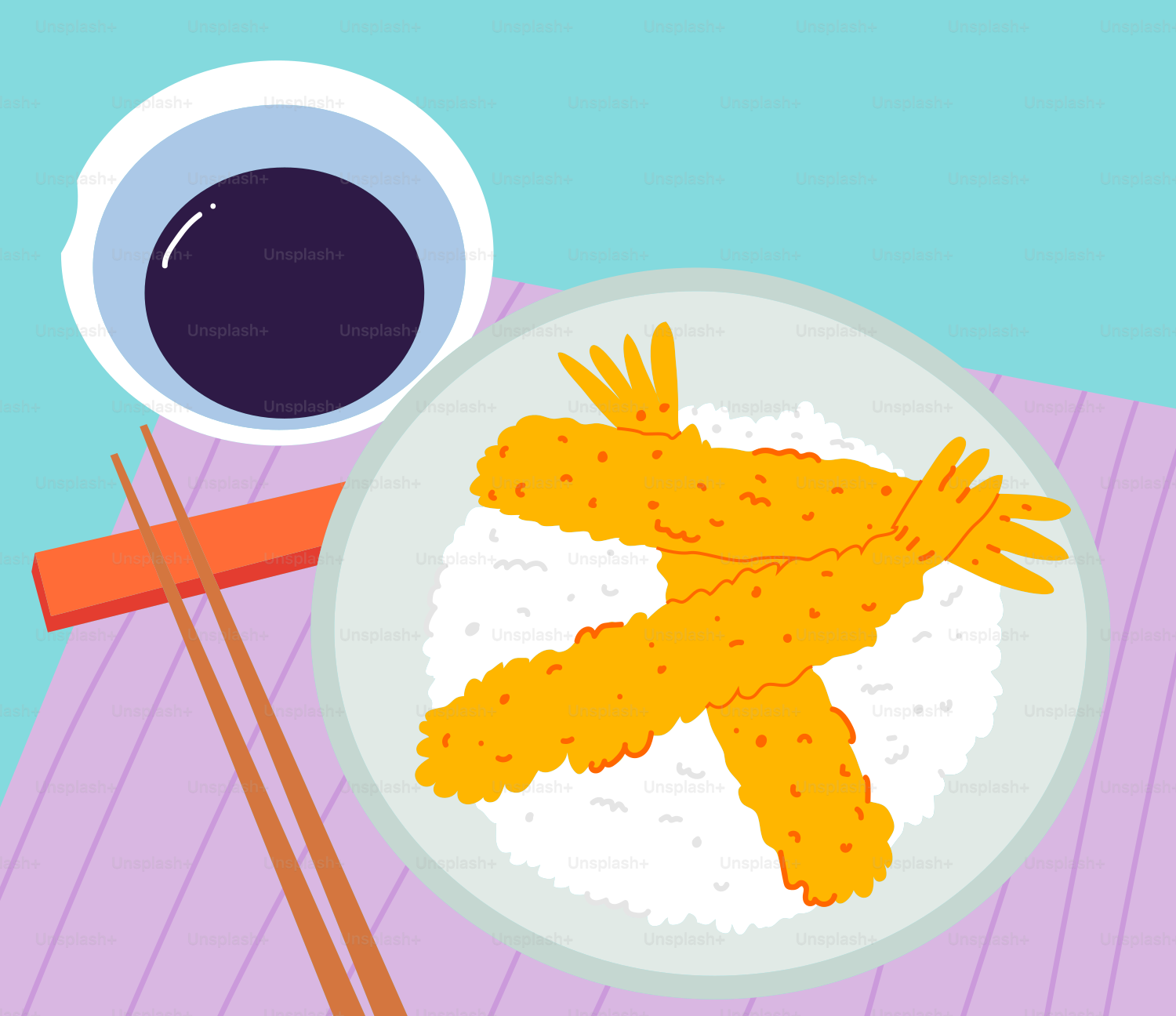 A plate of food with chopsticks and a cup of coffee