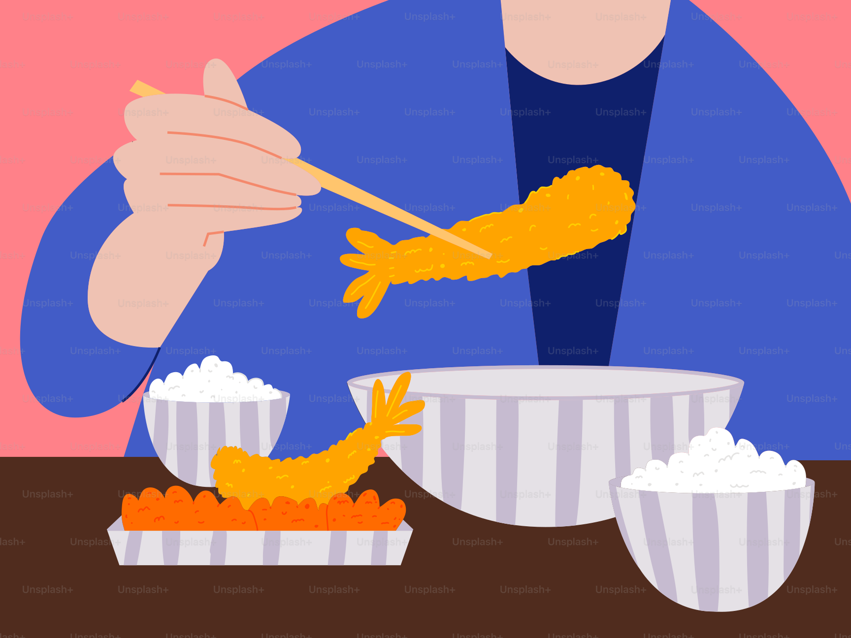 A woman eating rice with chopsticks in a bowl