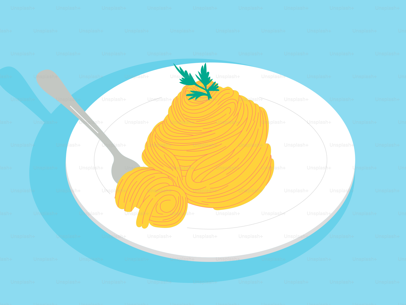 A plate of spaghetti on a blue background