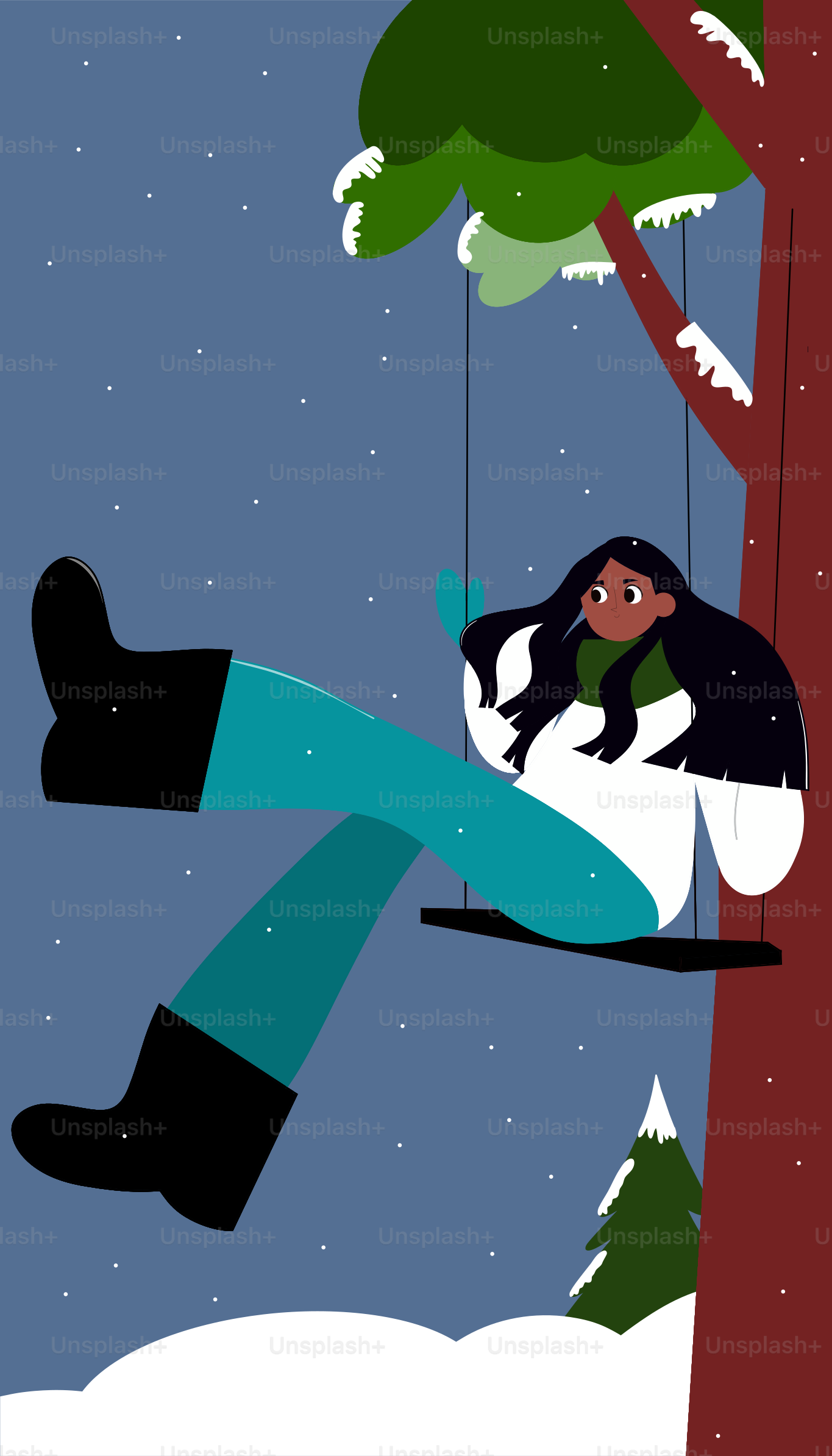 A woman sitting on a swing in the snow