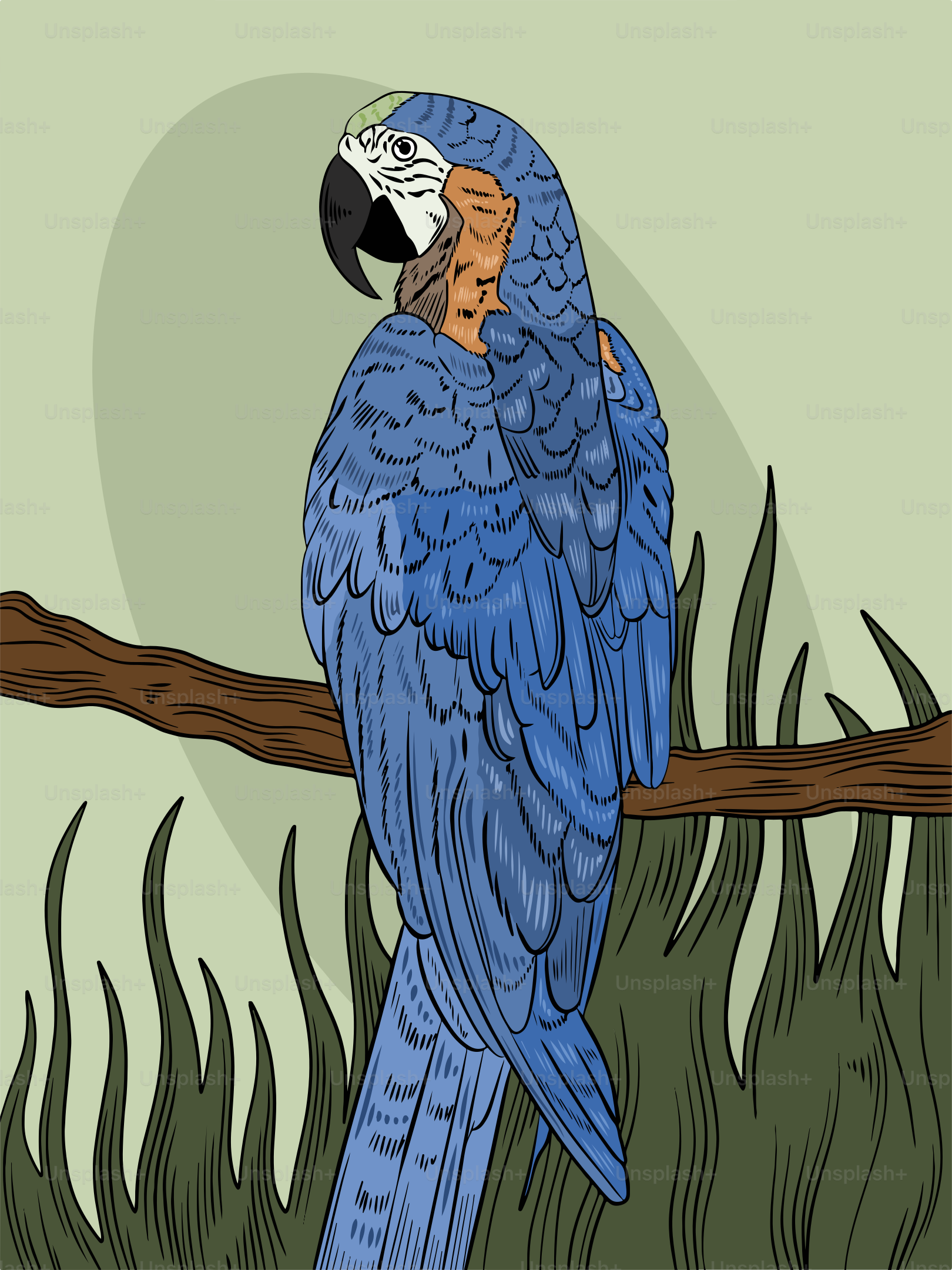 A blue parrot sitting on top of a tree branch
