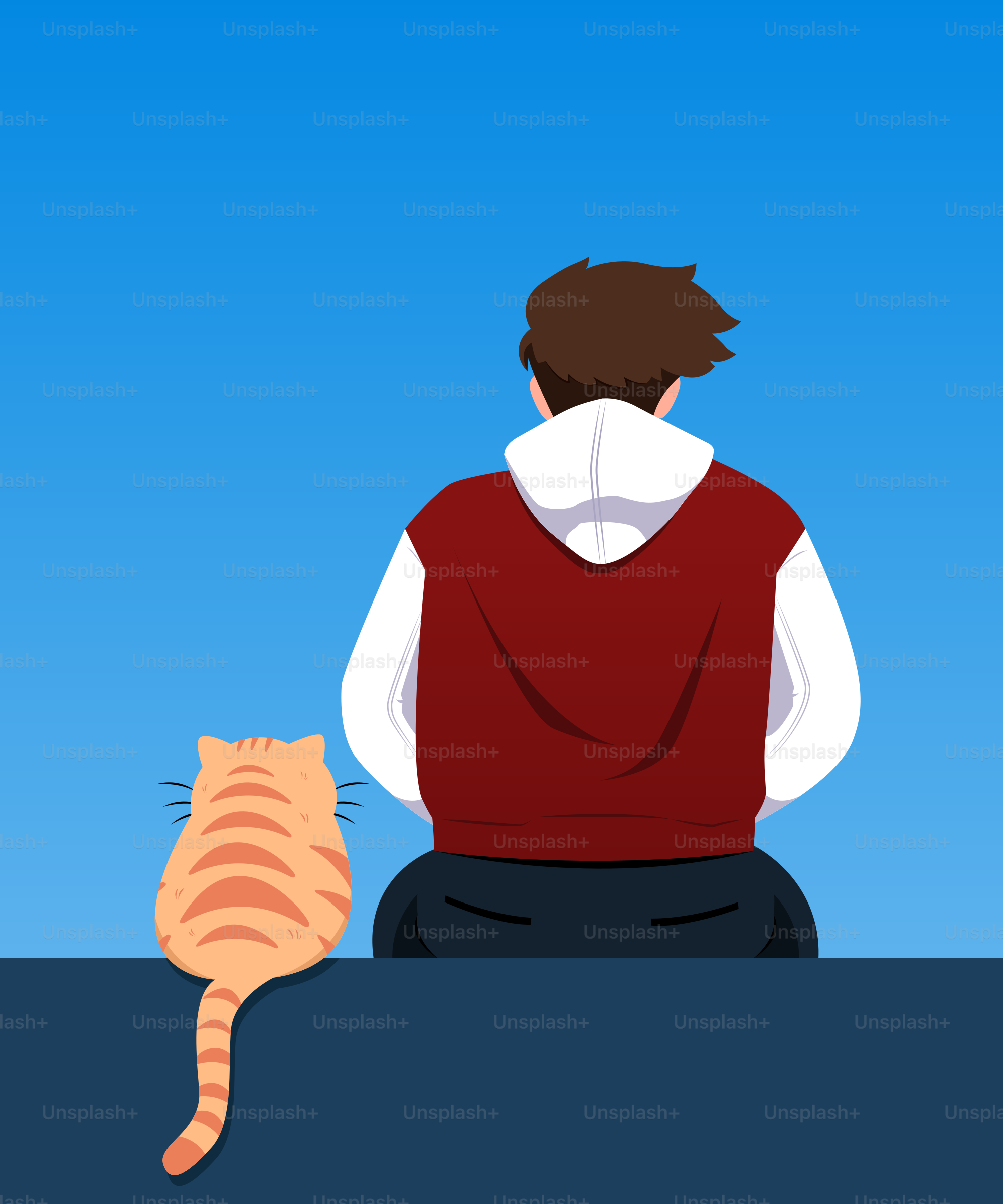 A person sitting on a ledge with a cat