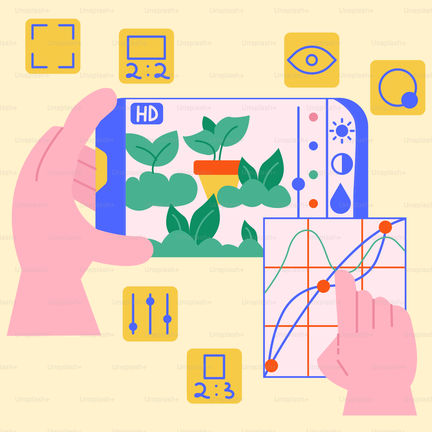 A person holding a tablet with a plant on it