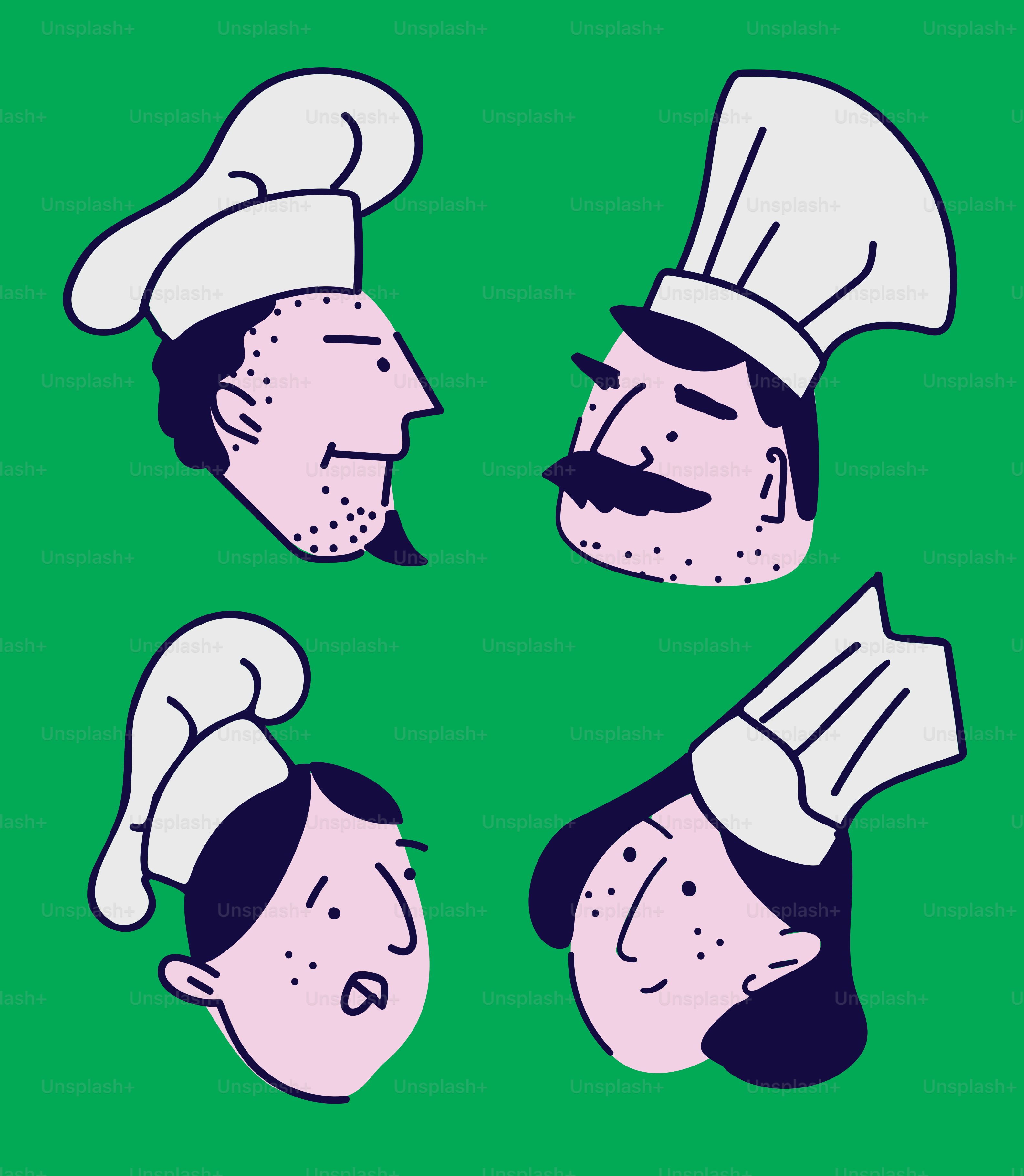 A green screen with a cartoon of a man wearing a chef's hat
