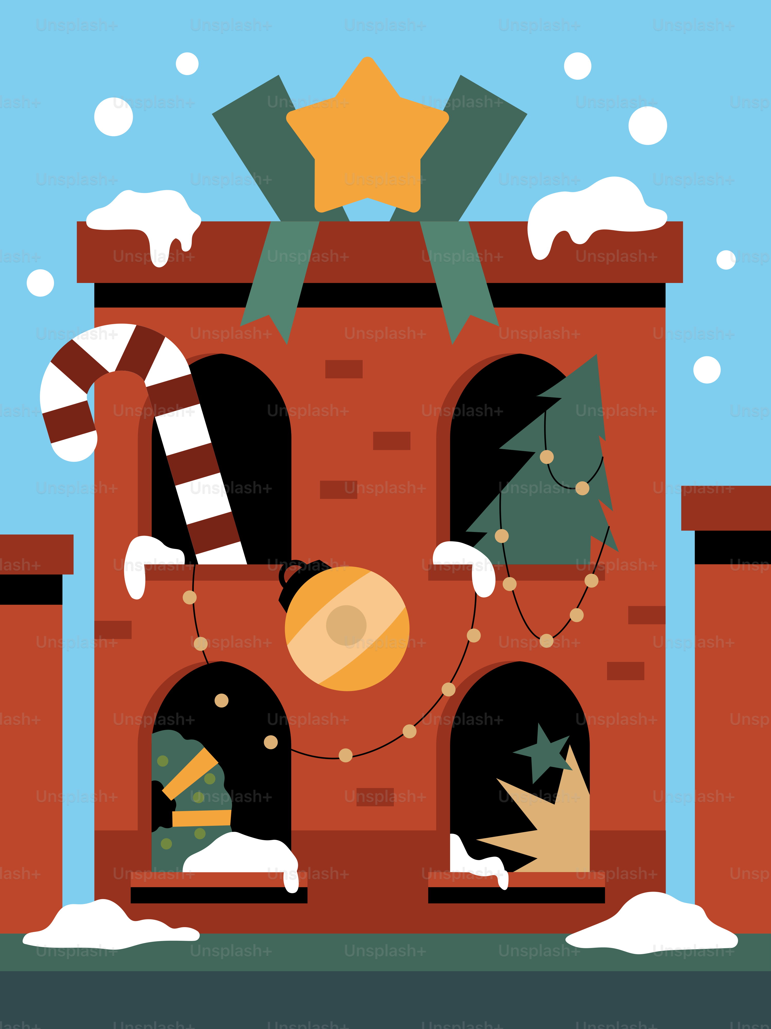 A red brick building with christmas decorations on top of it