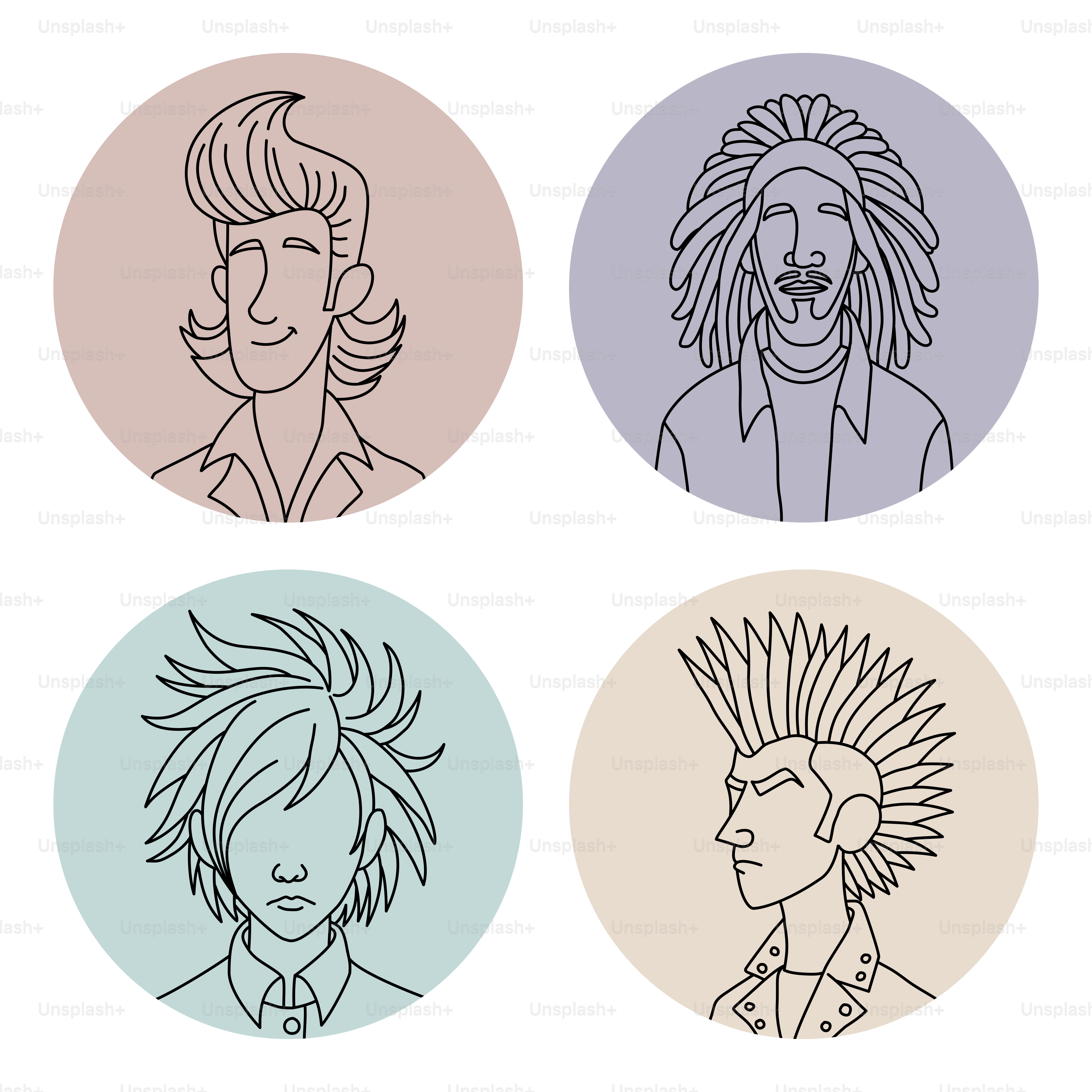 A set of four different avatars in a circle