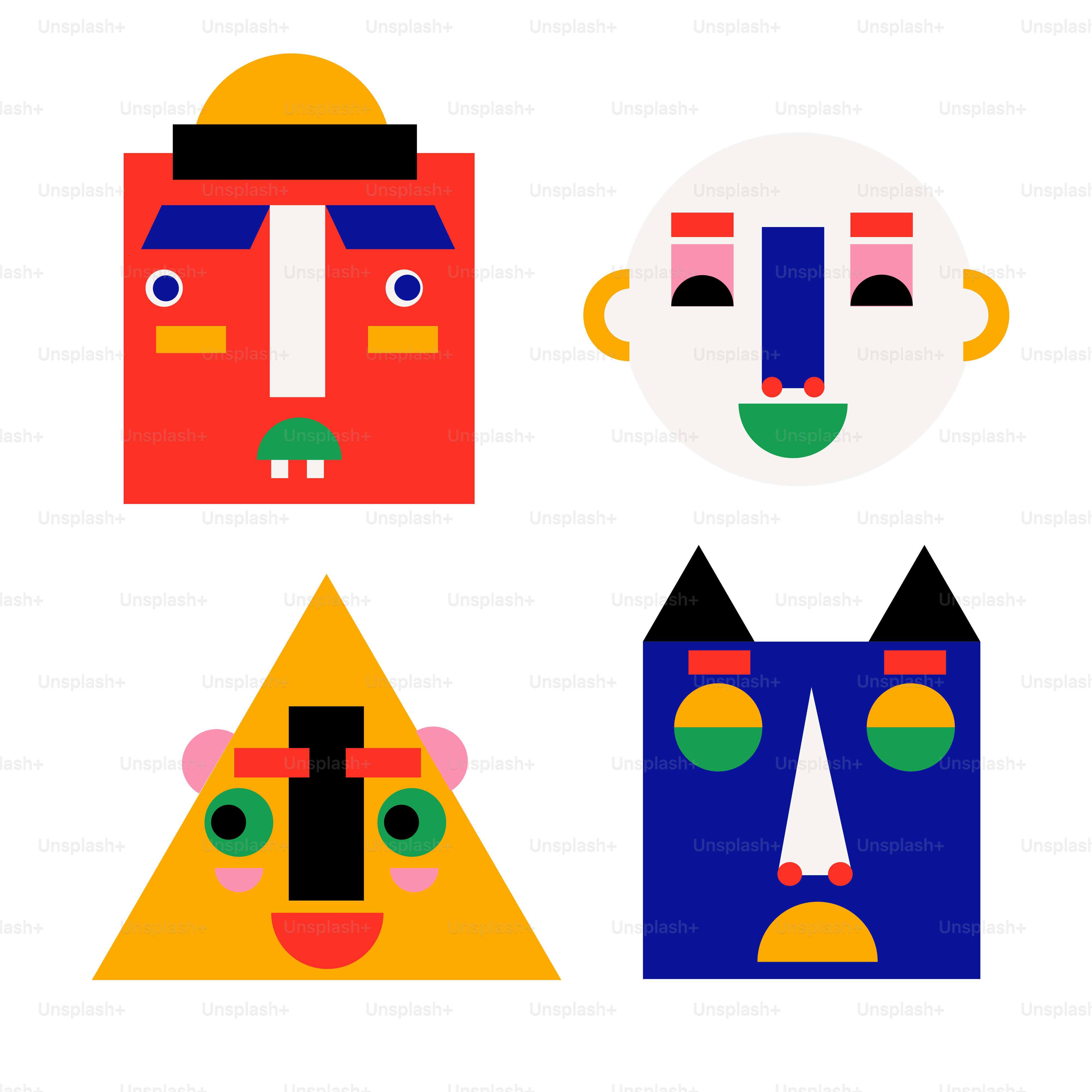 A group of colorful masks on a white background