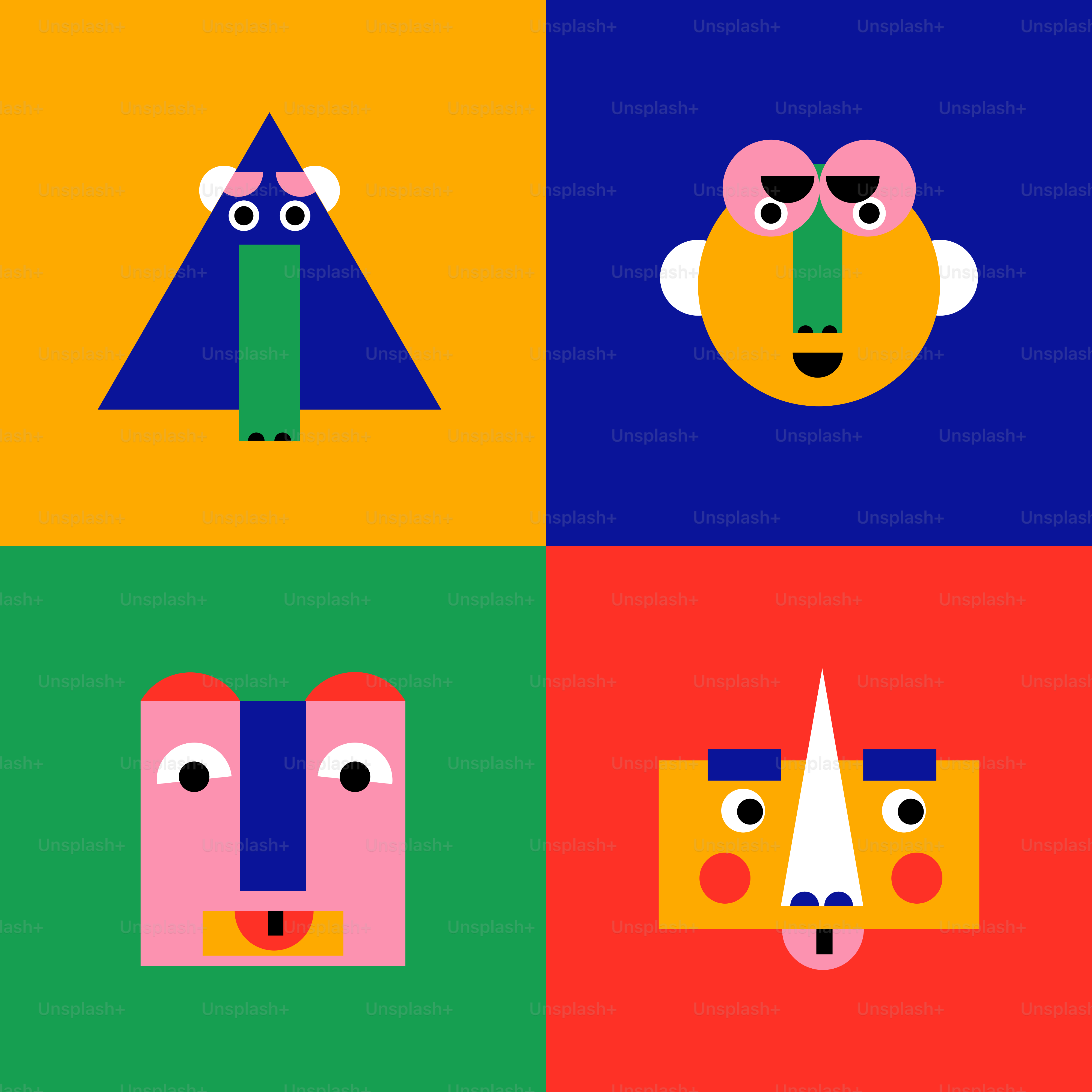 A group of different colored squares with different faces