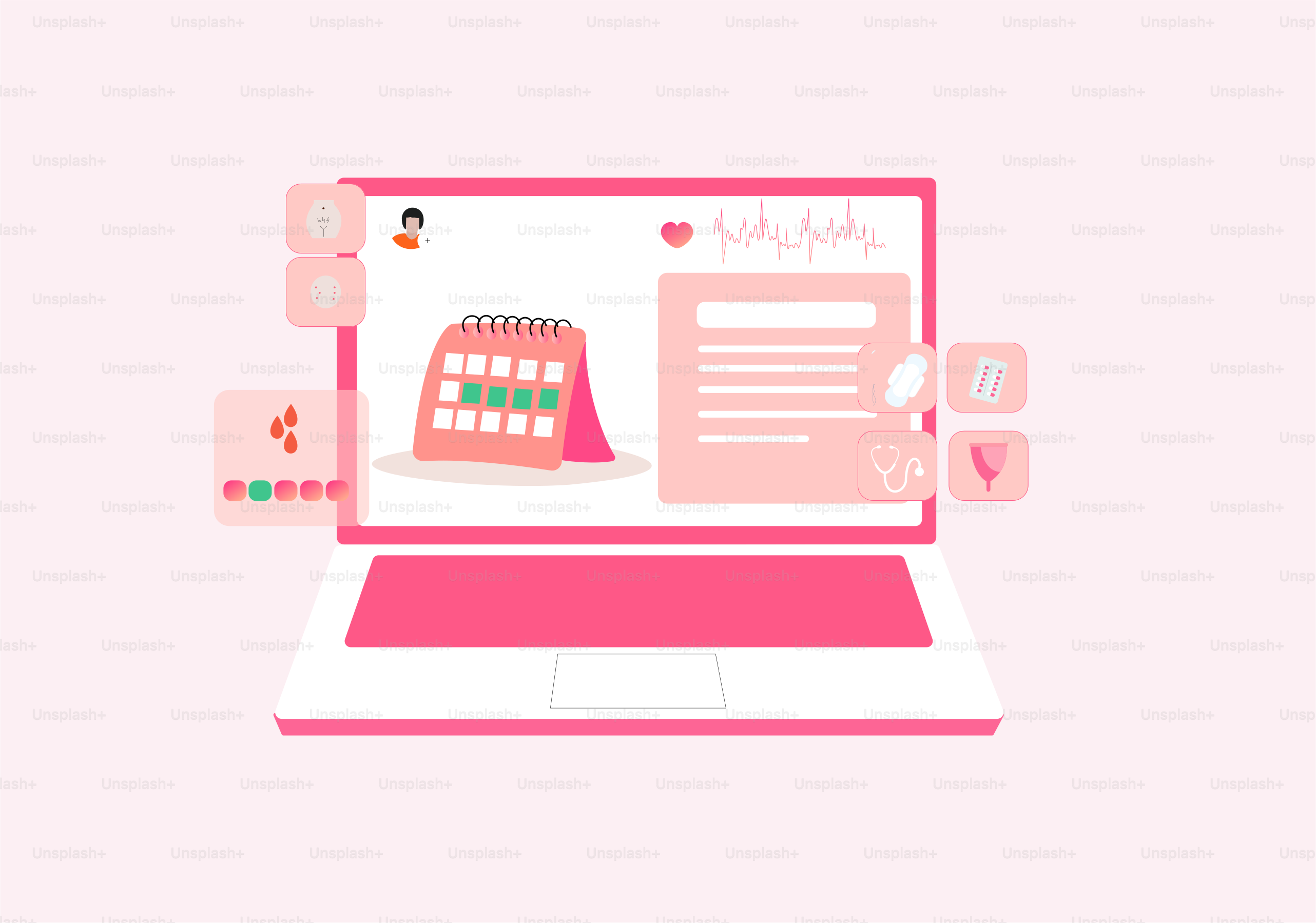 A laptop computer with a pink background and icons on the screen
