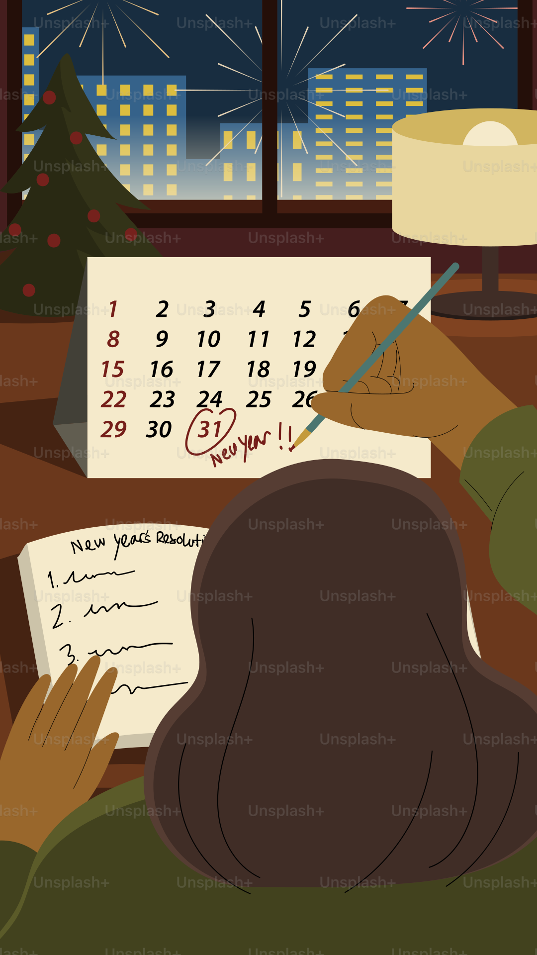 Une personne écrivant sur un calendrier devant une fenêtre