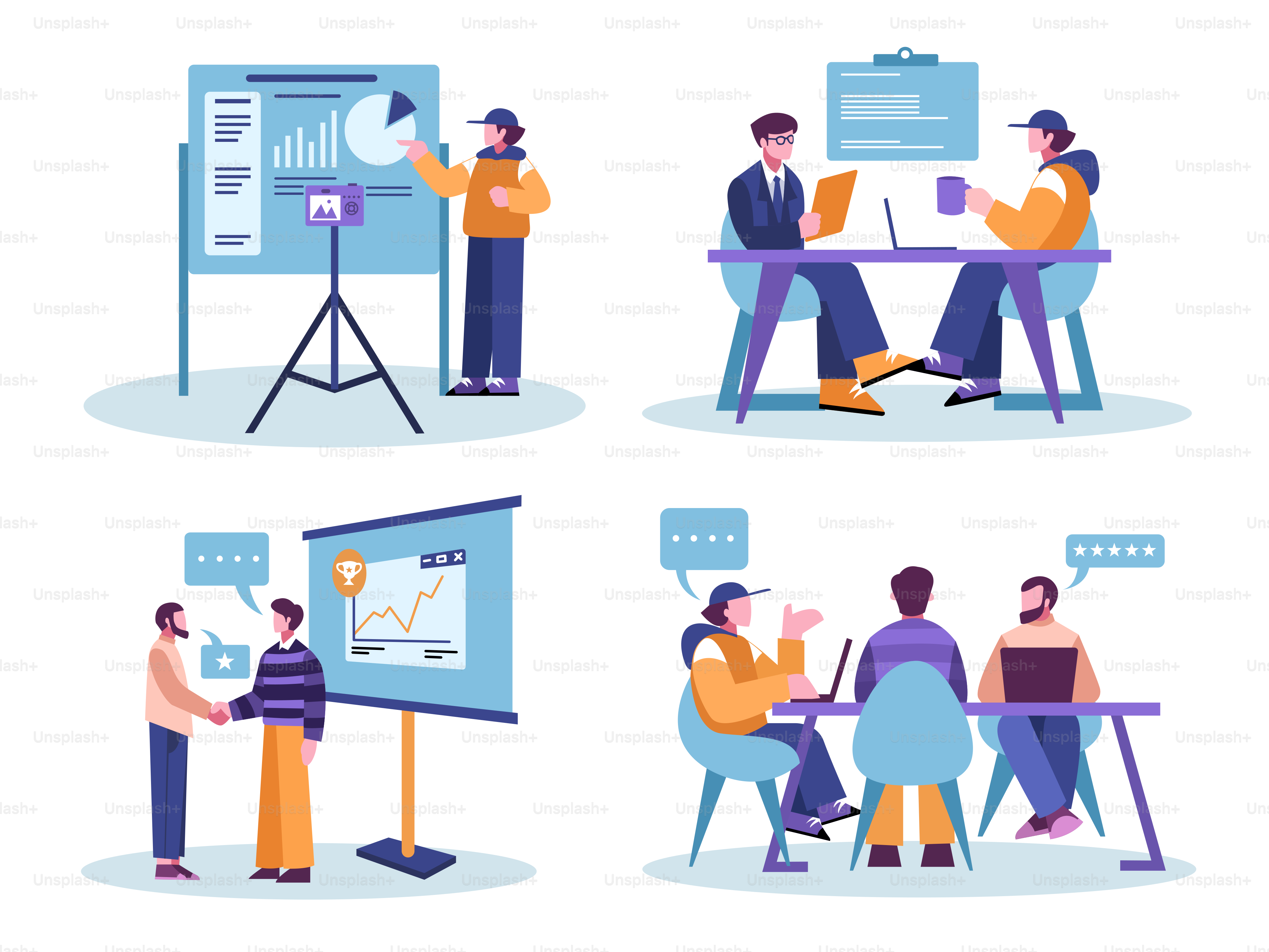 A group of people sitting around a table with laptops